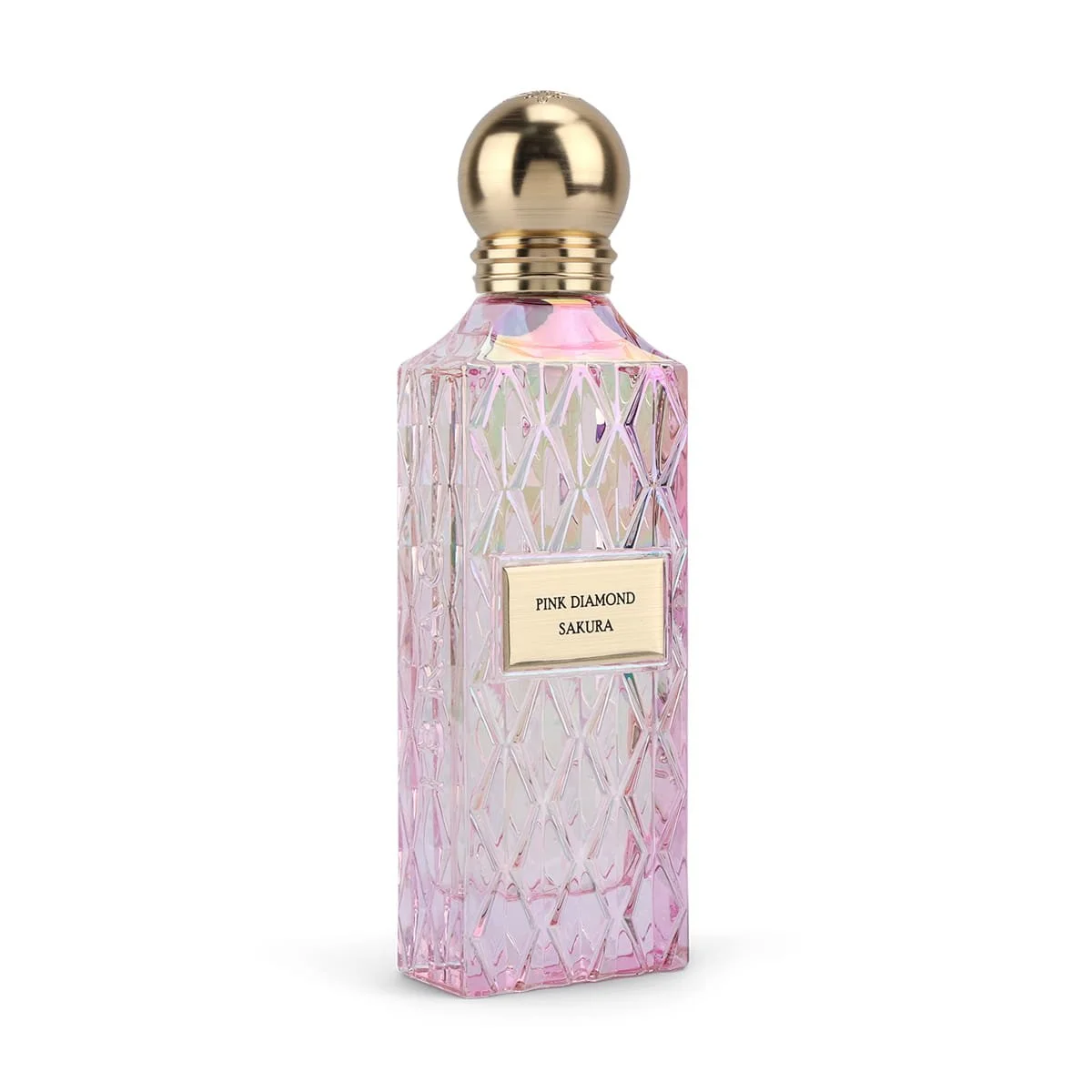 Side angle view of IBRAQ Pink Diamond Sakura perfume 150ml, luxury fragrance UK