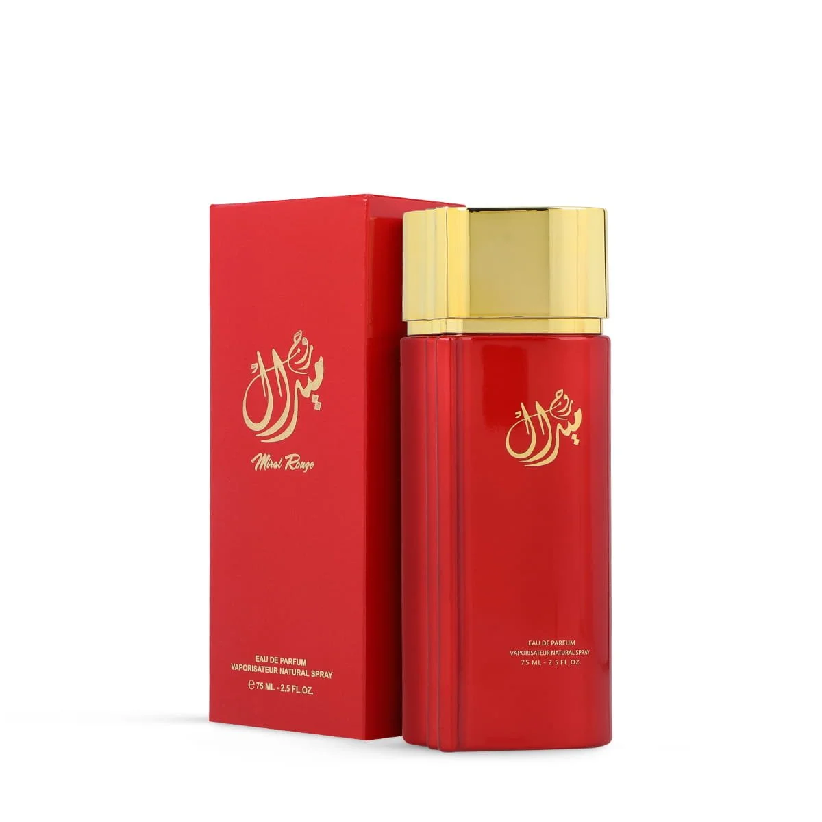 Al Majed Oud Miral Rouge perfume 75ml next to luxury case, premium fragrance UK