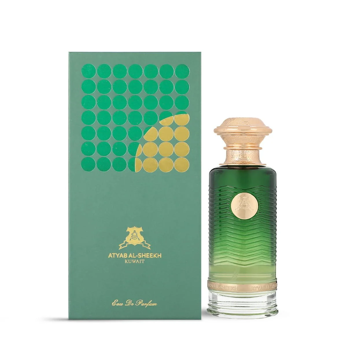Atyab Al Sheekh Remember Me Green perfume next to luxury box, premium fresh fragrance UK