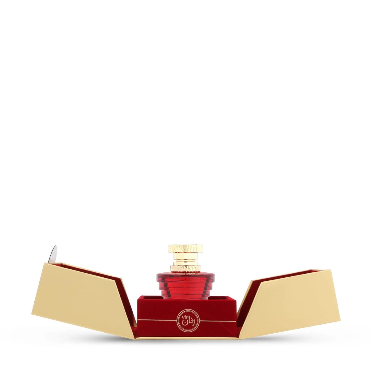 Al Majed Oud Rannan VIP Red perfume inside luxury box open, premium fragrance UK