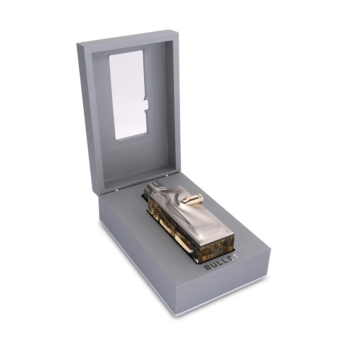 Arabian Oud Bullet perfume inside open luxury box, premium fragrance presentation UK