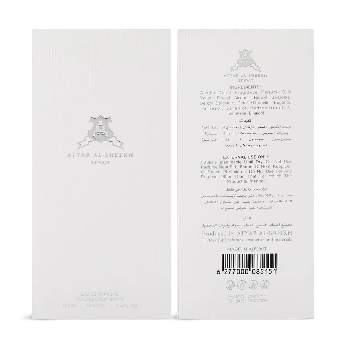 Front and back of Rose Marie Black perfume box by Atyab Al Sheekh in one photo UK