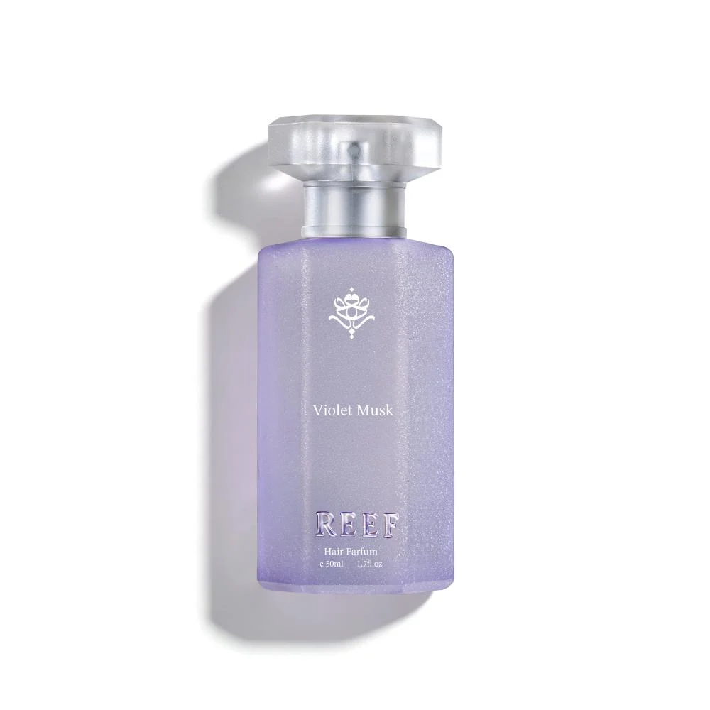 Reef Violet hair perfume 50ml on white background, luxury hair mist fragrance UK