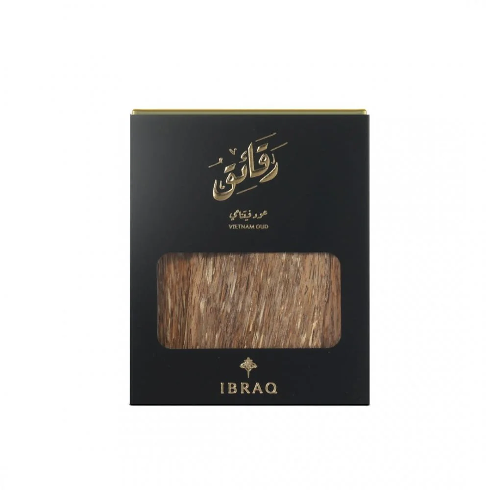 Front view of IBRAQ Vietnam Oud 30gm box, premium Vietnamese oud packaging UK
