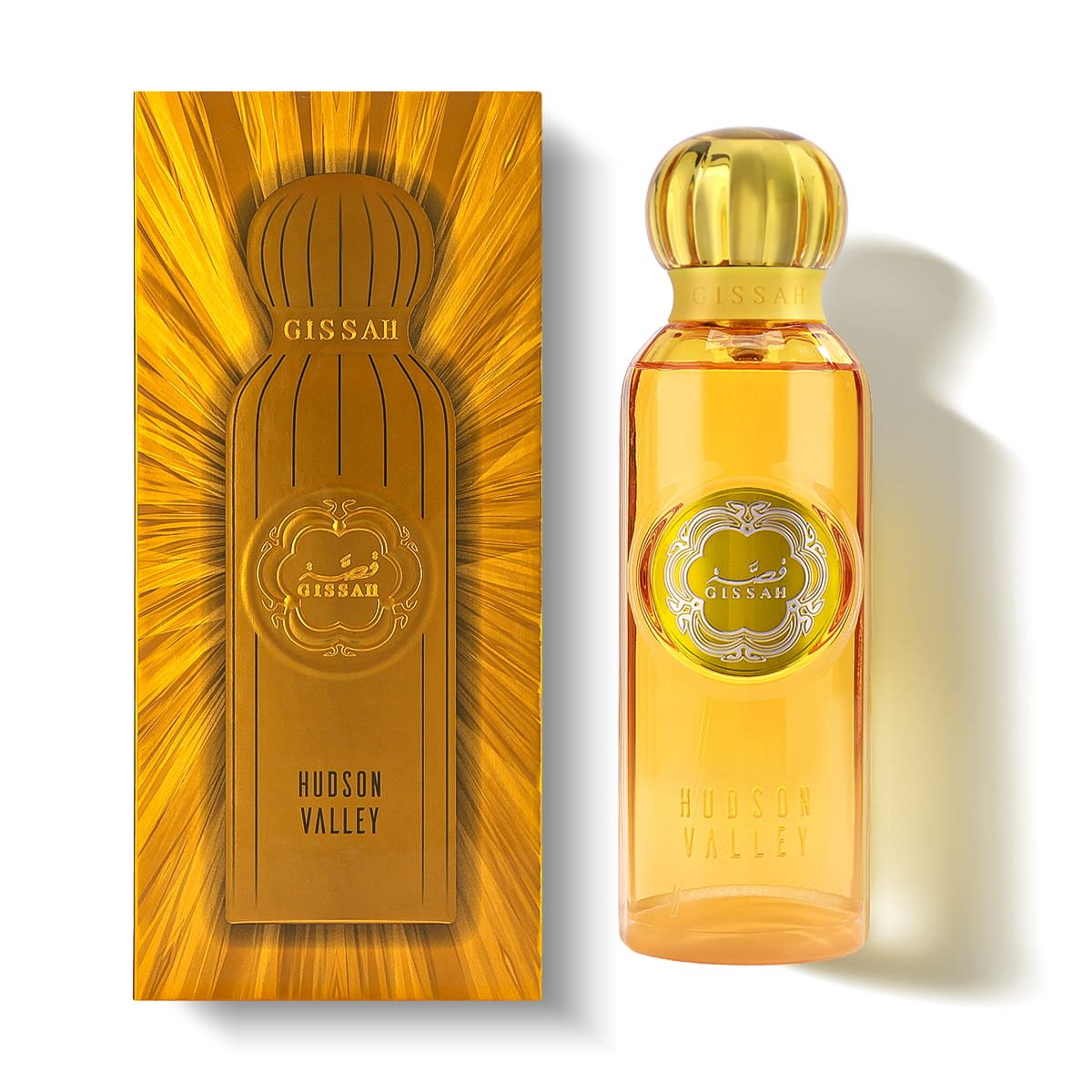 Gissah Hudson Valley perfume next to box, authentic luxury Arabian fragrance UK
