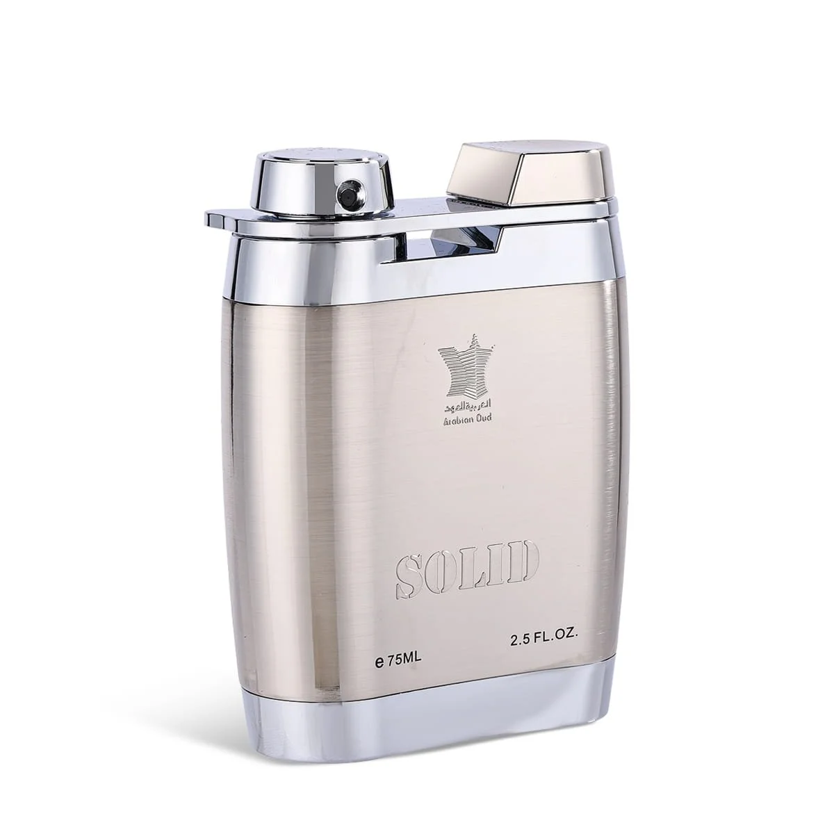 Arabian Oud Solid 75ml eau de parfum angled view on white background, luxury sweet fragrance UK