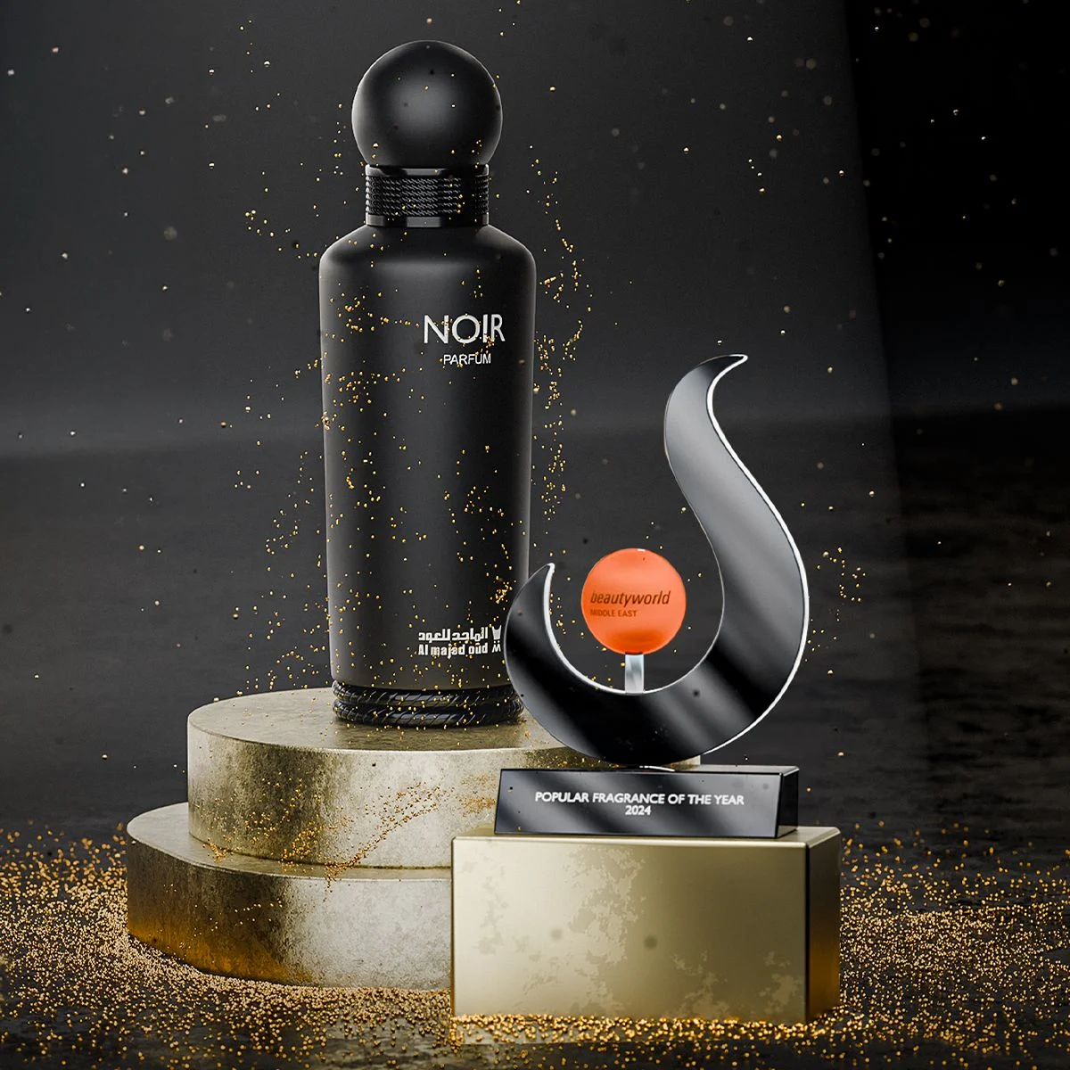 Al Majed Oud Noir parfum with fragrance of the year 2024 award, luxury perfume UK