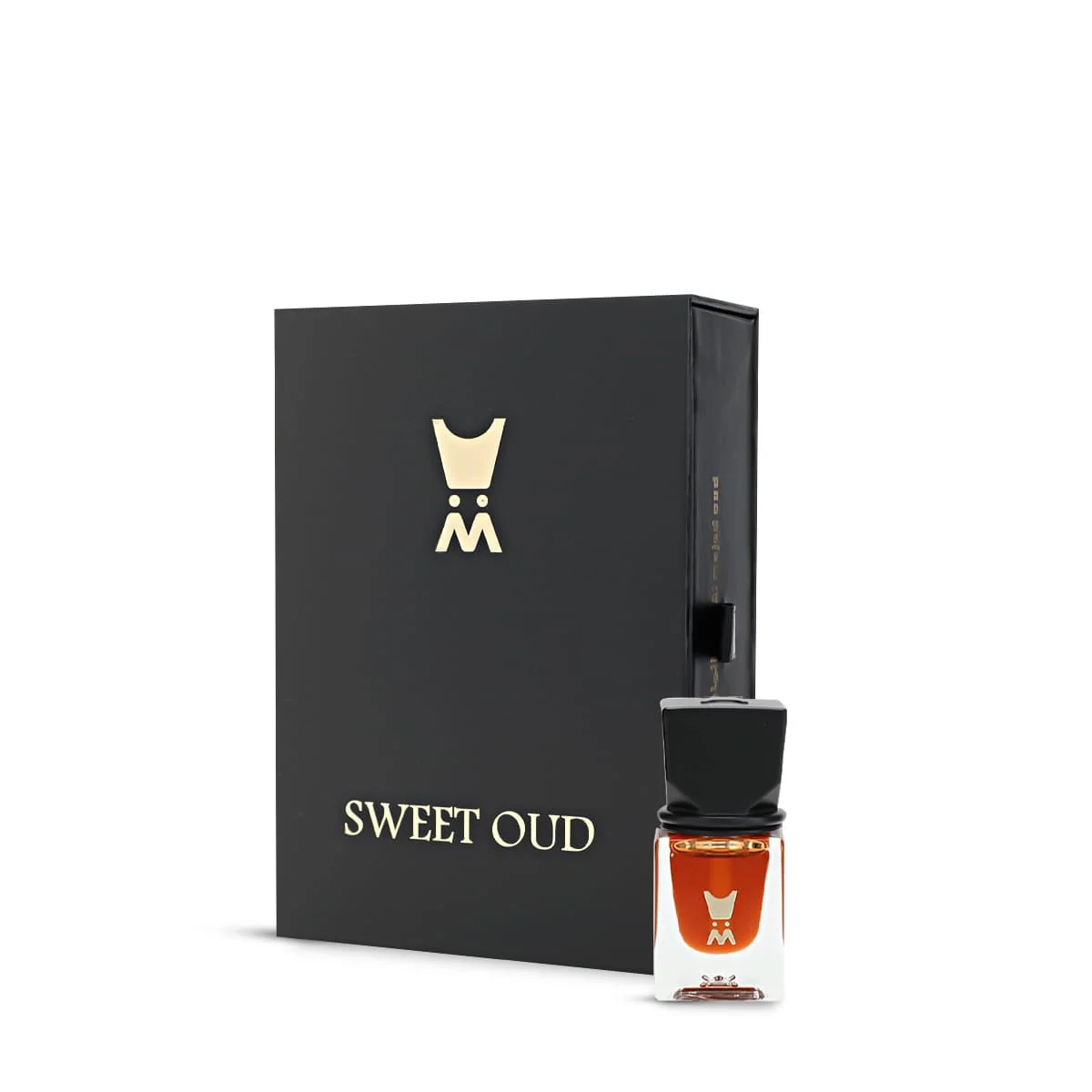 Al Majed Oud Sweet Oud Khamriya 3ml next to box, luxury perfume oil UK