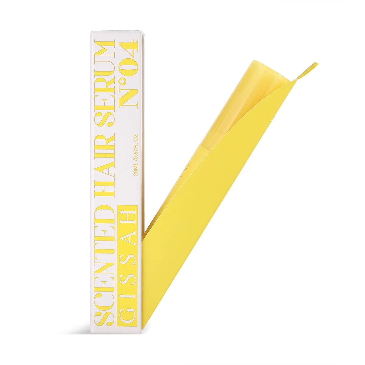 Gissah No.4 scented hair serum presented inside its case, slightly opened to reveal refined packaging design