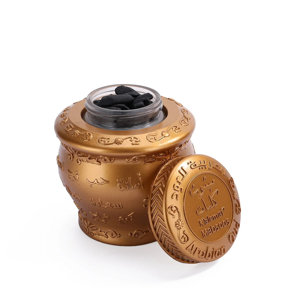 Arabian Oud Mabsoos Kalemat Incense 40g with lid open showing premium bakhoor UK