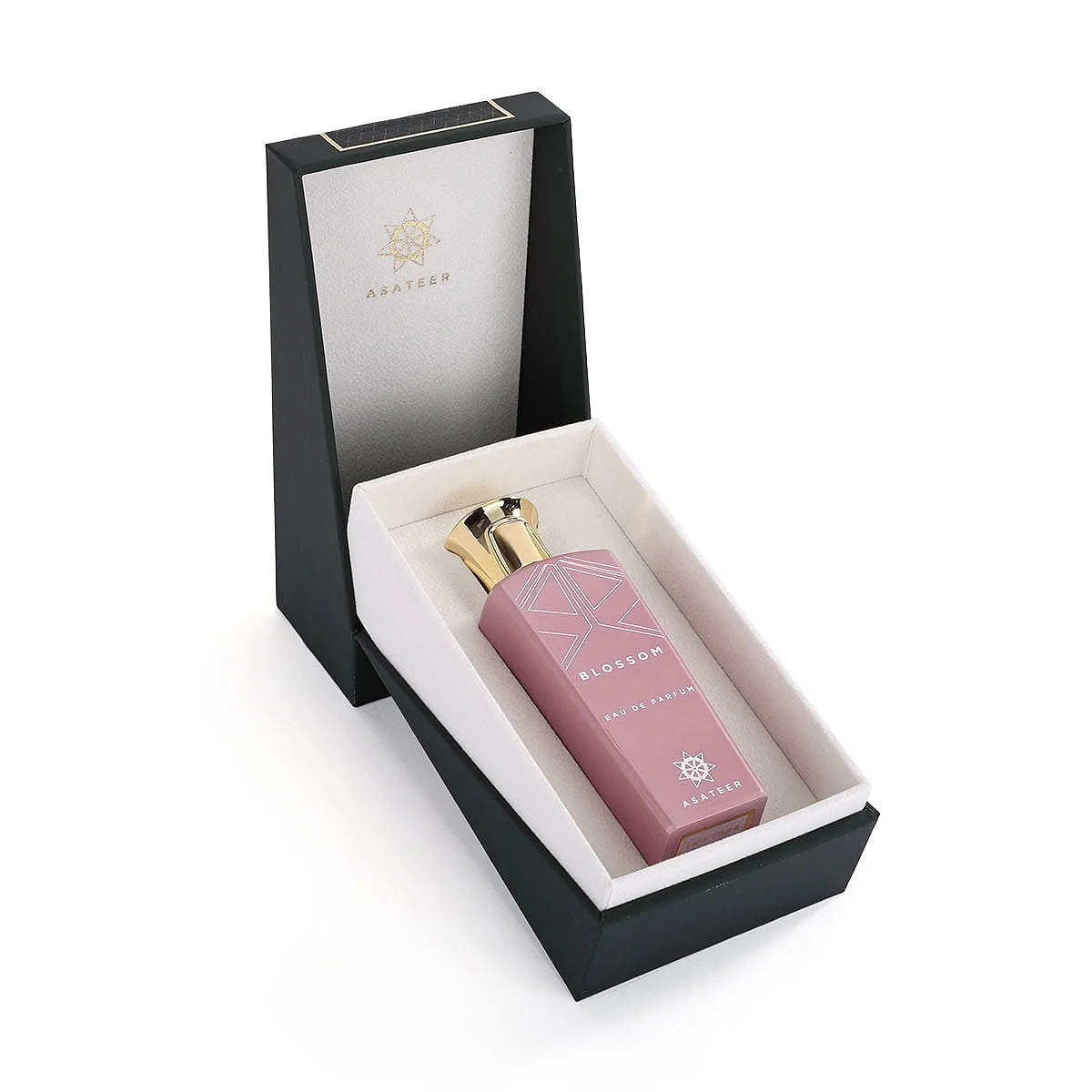 Asateer Blossom Eau De Parfum inside opened luxury presentation box UK