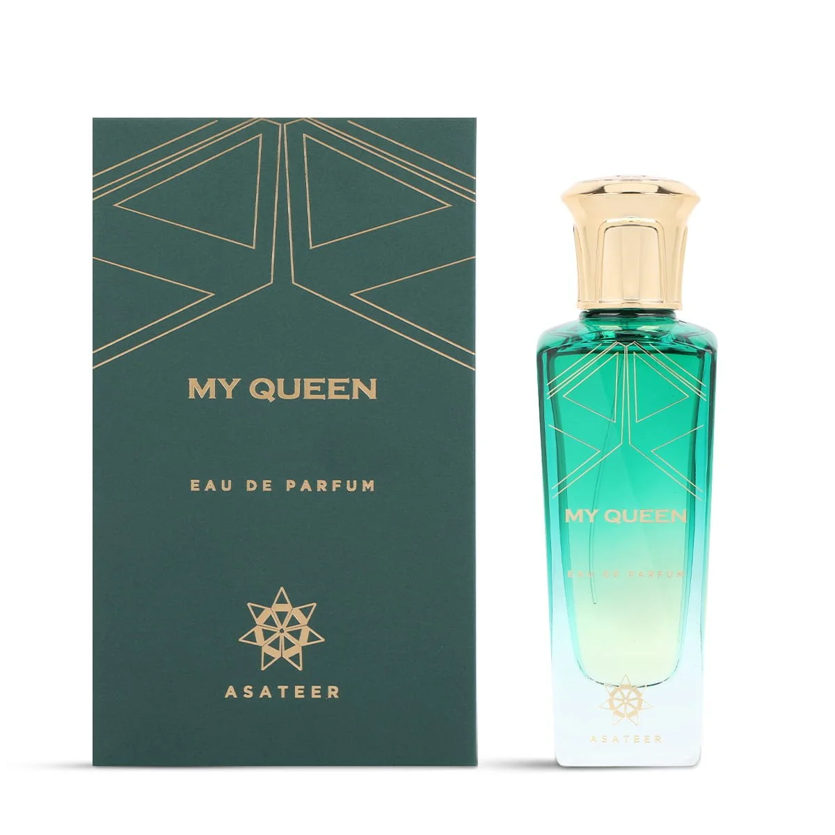 Asateer My Queen Eau De Parfum 80ml next to luxury branded box UK