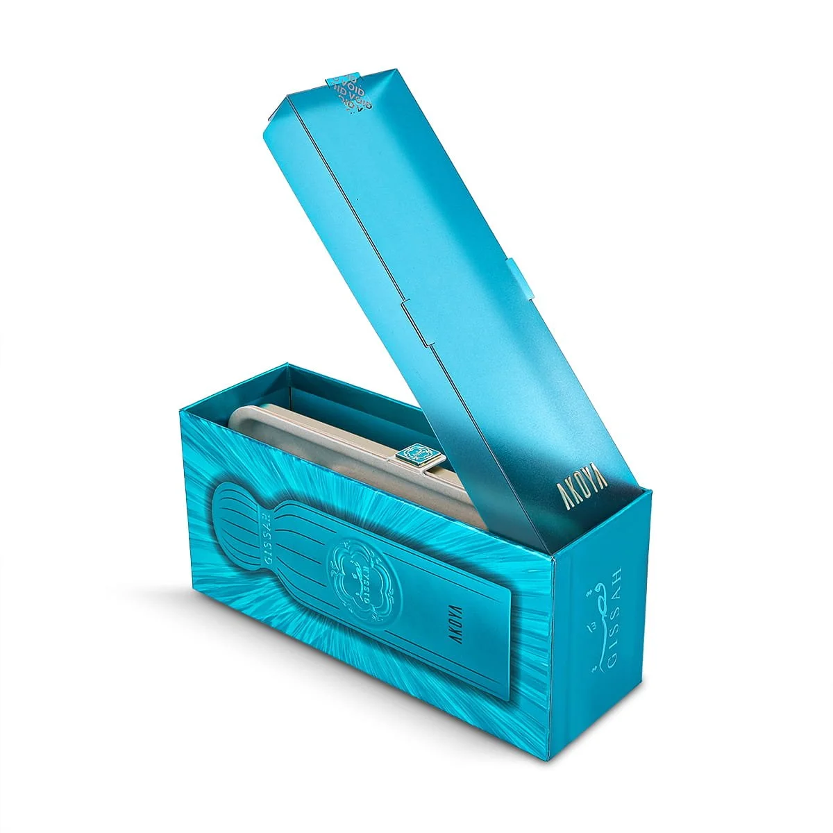 Gissah Akoya Eau De Parfum 200ml luxury presentation box slightly opened showcasing premium interior UK