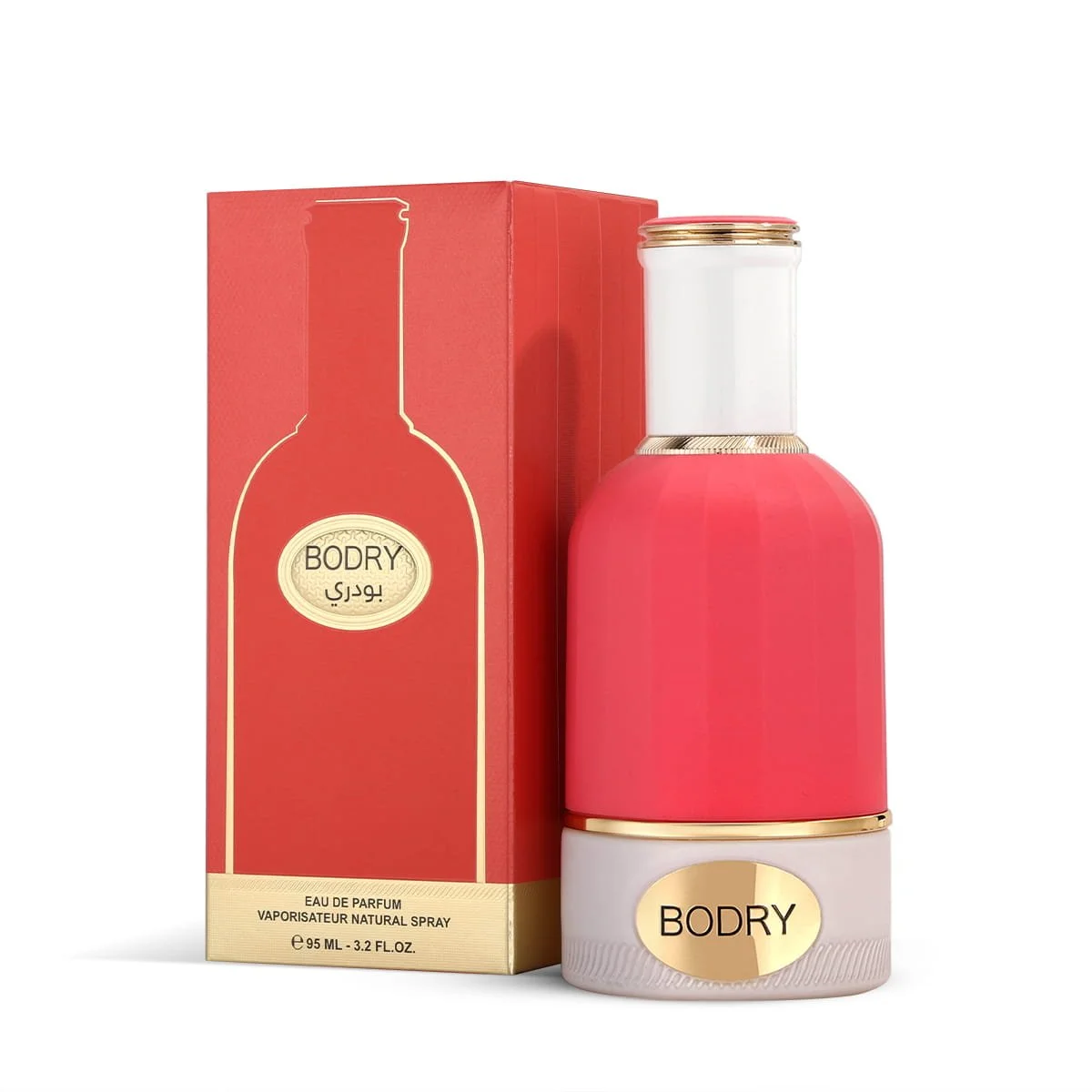 Al Majed Oud Bodry Fushia perfume 95ml next to box, luxury fragrance UK