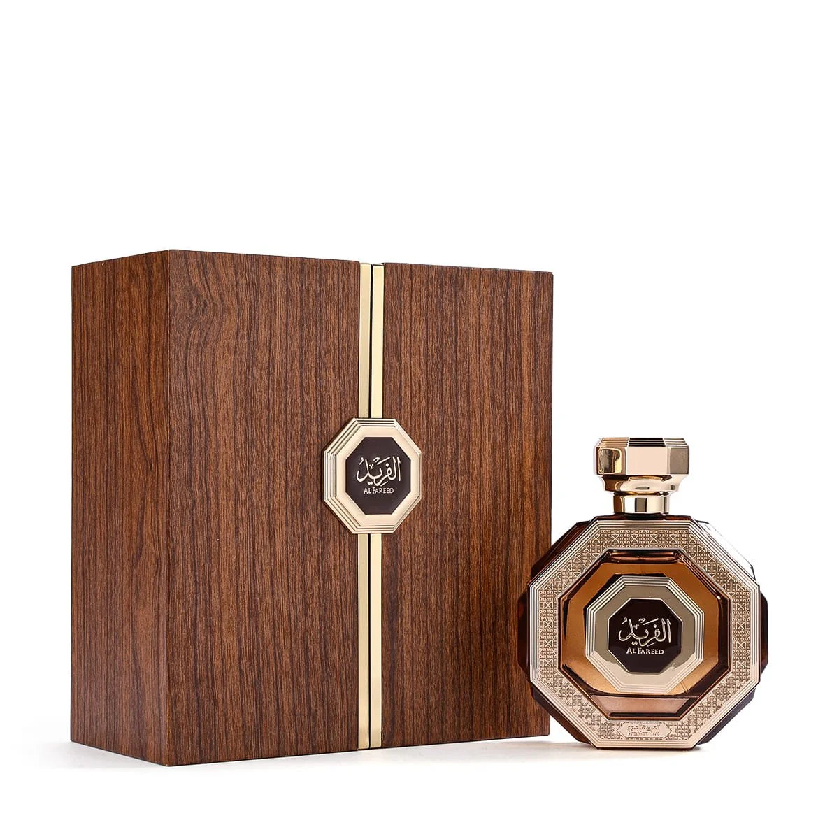 Arabian Oud Al Fareed 100ml perfume displayed next to luxury box, premium oud fragrance UK