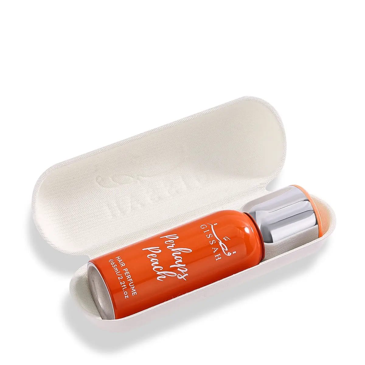 Gissah Perhaps Peach hair mist 65ml inside luxury case, sweet fruity hair fragrance UK