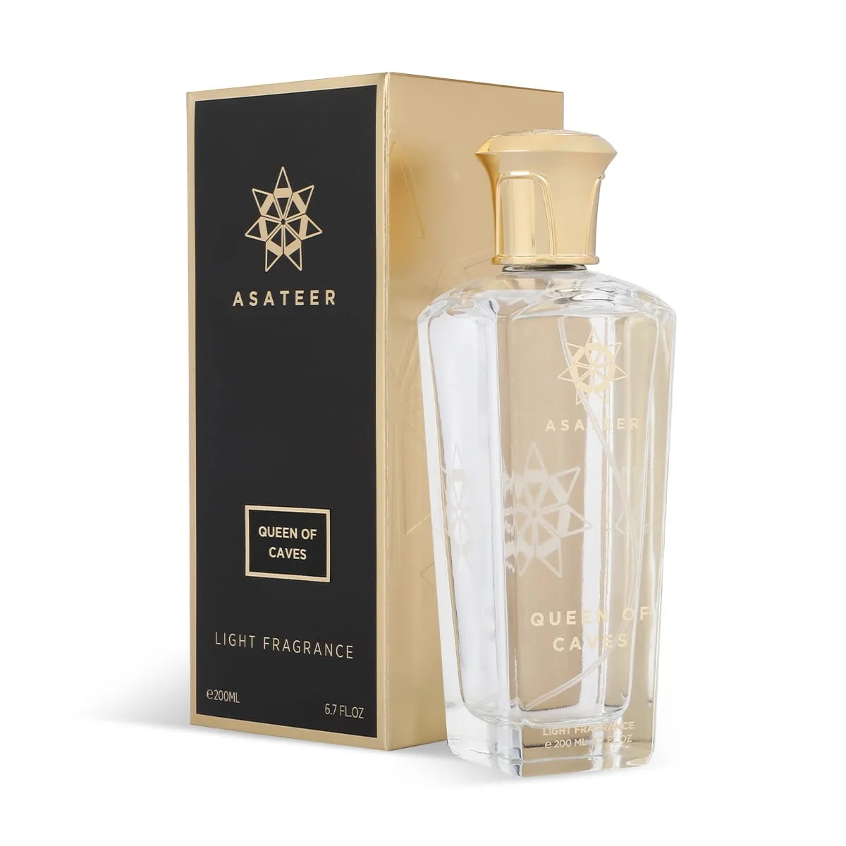 Asateer Queen Of Caves Light Fragrance 200ml beside luxury branded box UK
