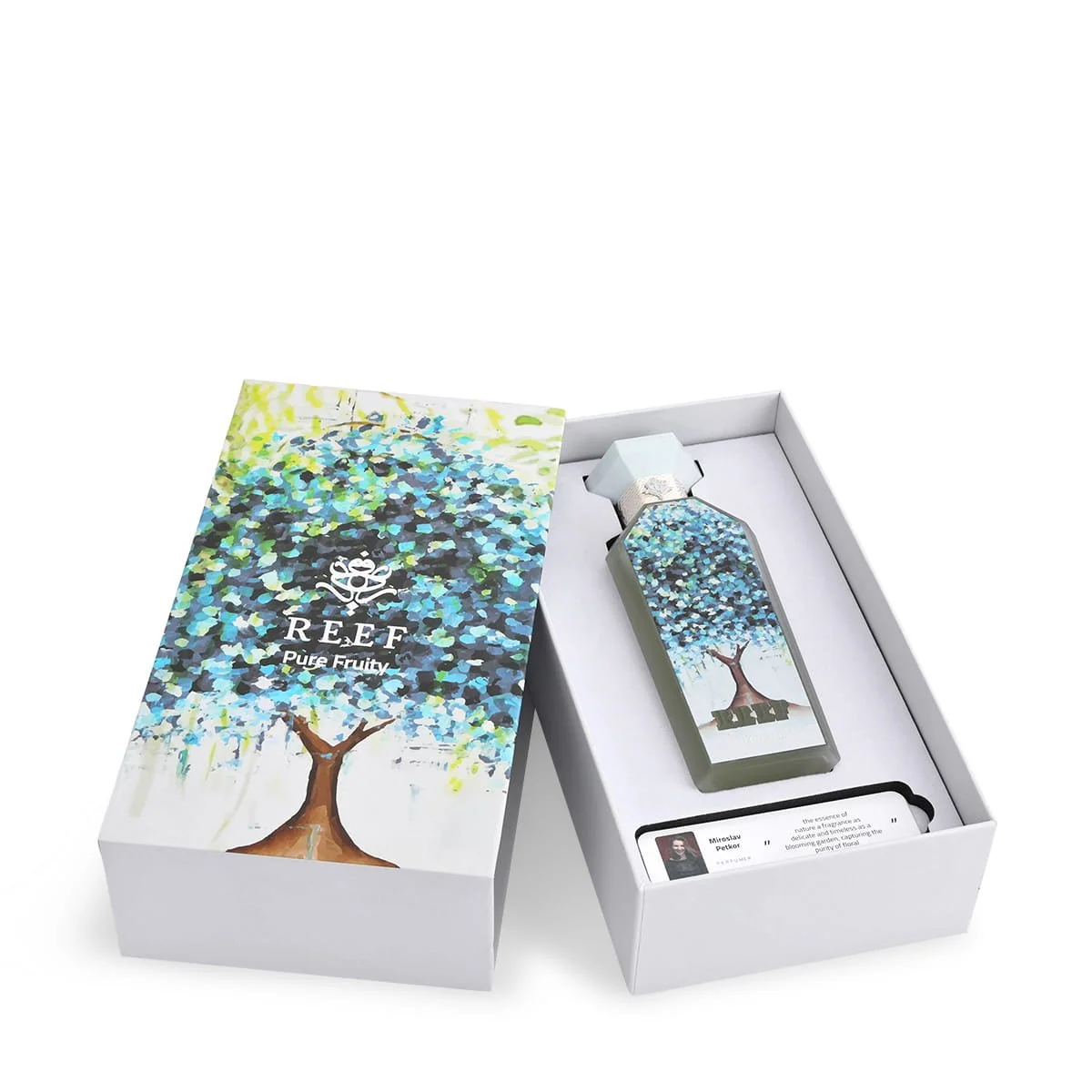 Pure Fruity by Reef Perfumes shown inside its box with front packaging visible unisex fruity fragrance from Al Rashid Galleria UK