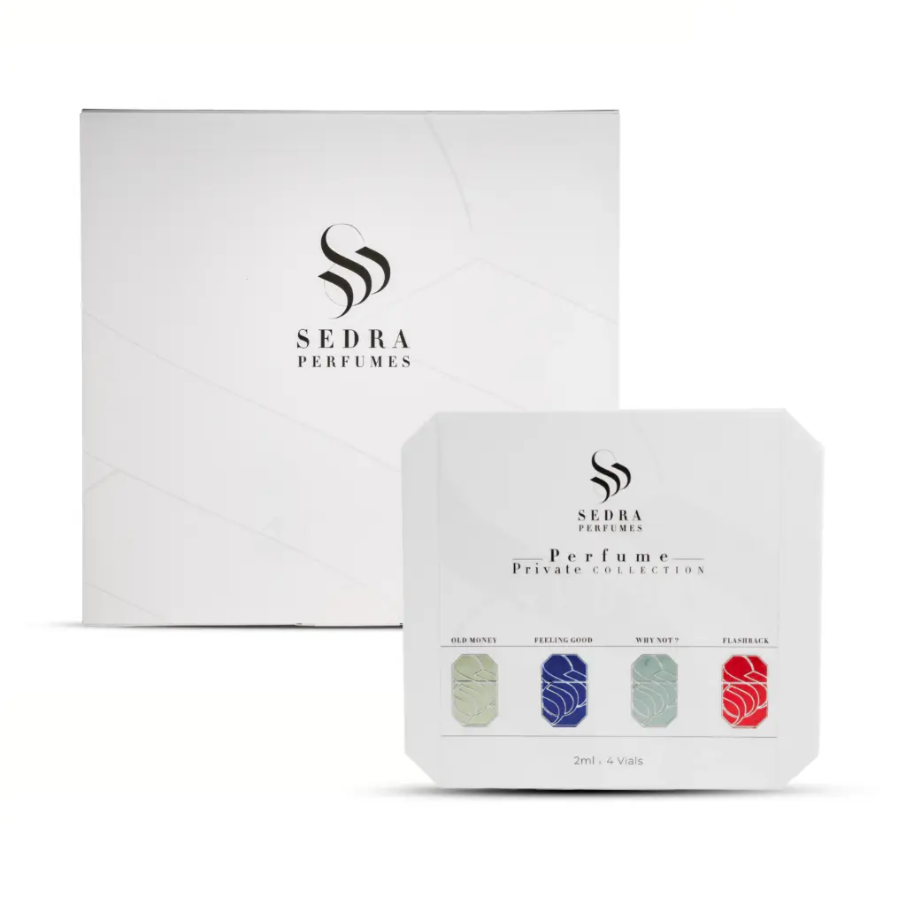 Front view of Sedra Discovery Set luxury sample boxes, premium fragrance discovery collection UK