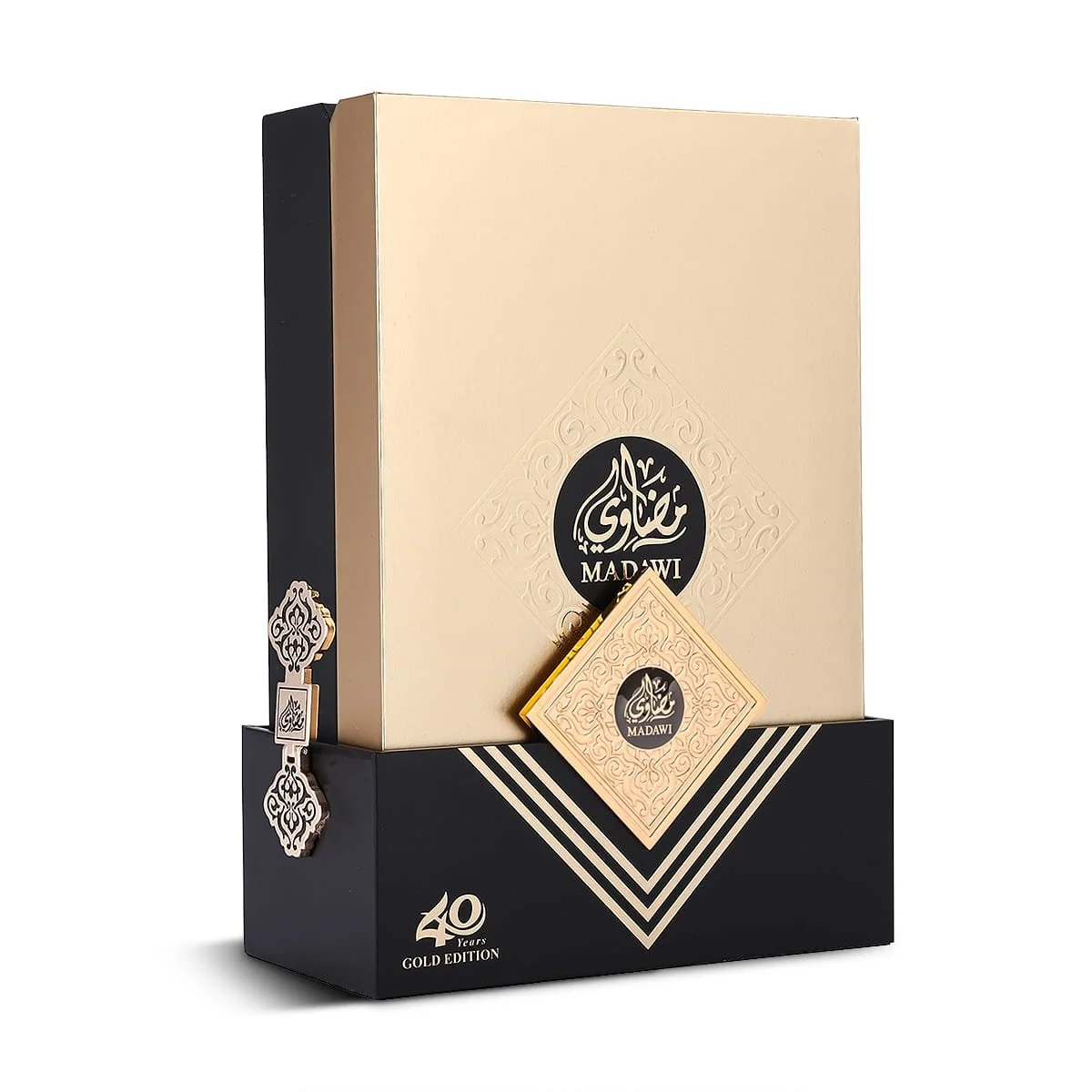 Arabian Oud Madawi Gold box with case and branding, premium luxury packaging UK