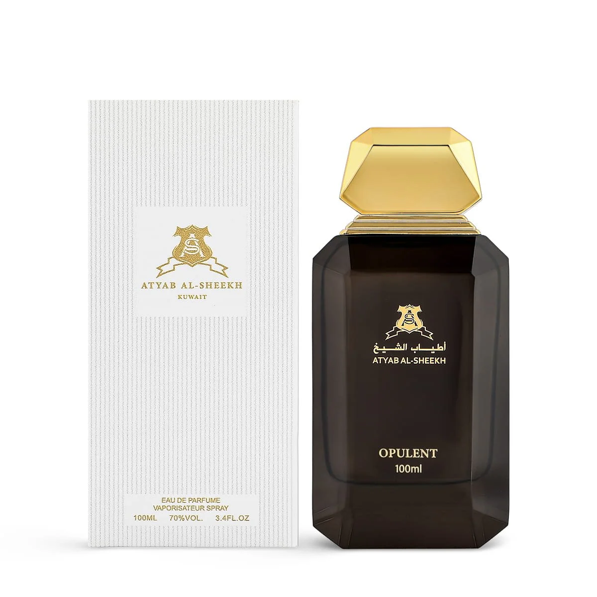 Opulent perfume by Atyab Al Sheekh next to luxury box, premium saffron vanilla fragrance UK