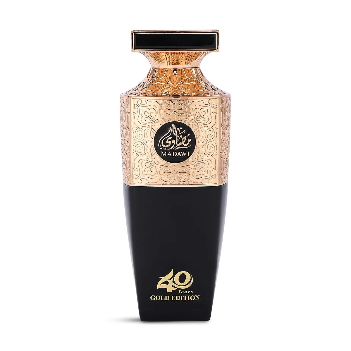 Arabian Oud Madawi Gold 100ml eau de parfum on white background, luxury sweet fragrance UK