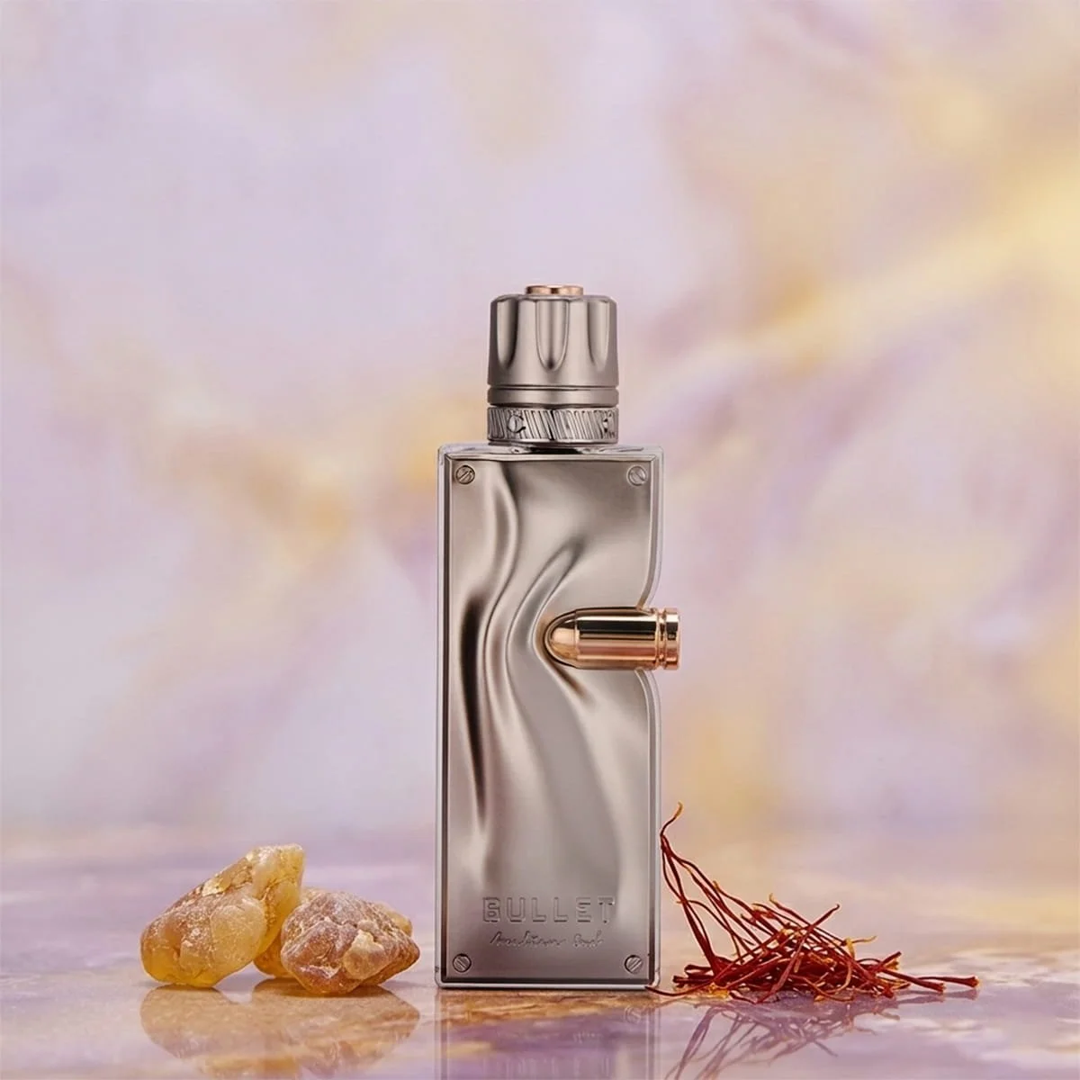 Arabian Oud Bullet perfume with mandarin, saffron, cedarwood and amber ingredients, luxury fragrance UK