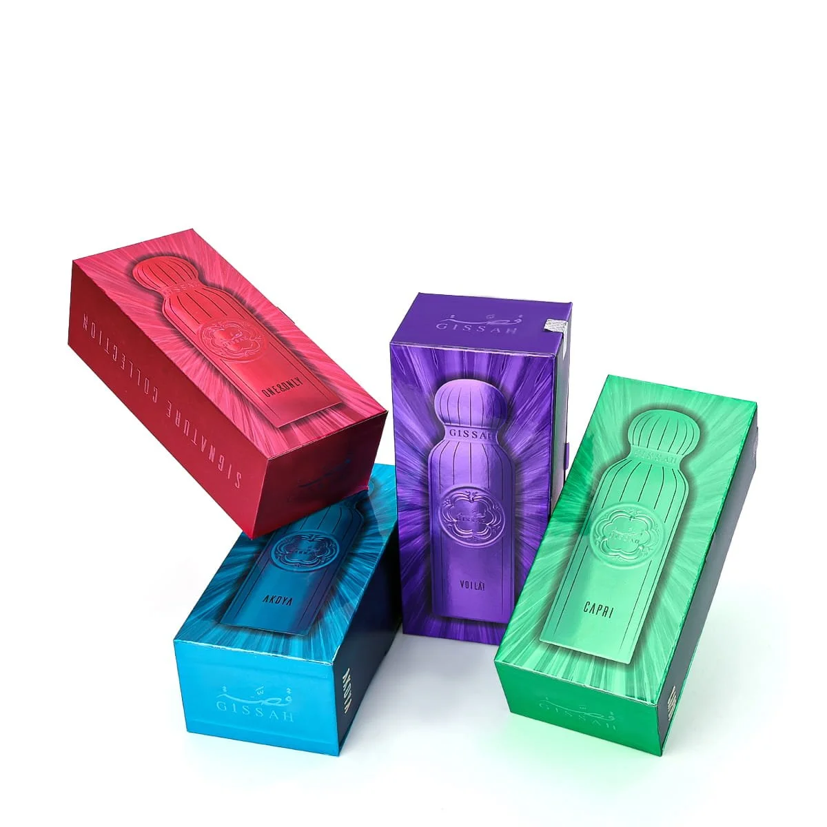 Full Gissah luxury fragrance collection boxes displayed together on white background UK