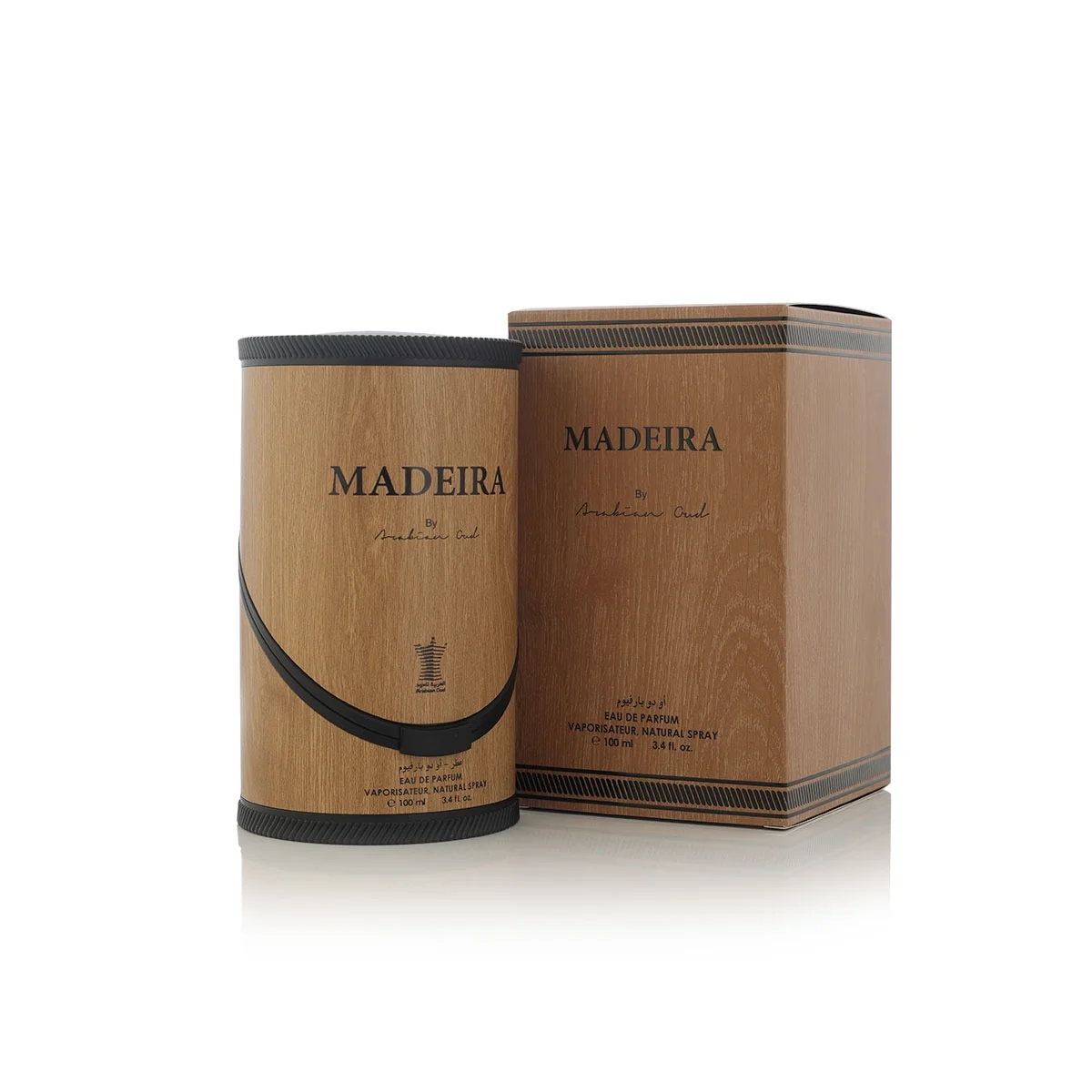 Front of Arabian Oud MADEIRA outer box, luxury fragrance presentation UK