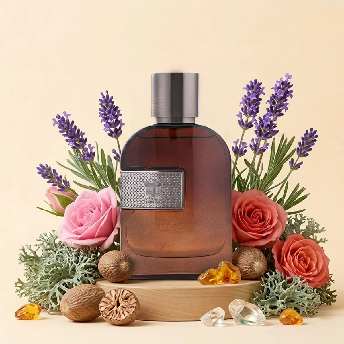 Arabian Oud W perfume with nutmeg, lavender and oakmoss ingredients, luxury men’s fragrance UK