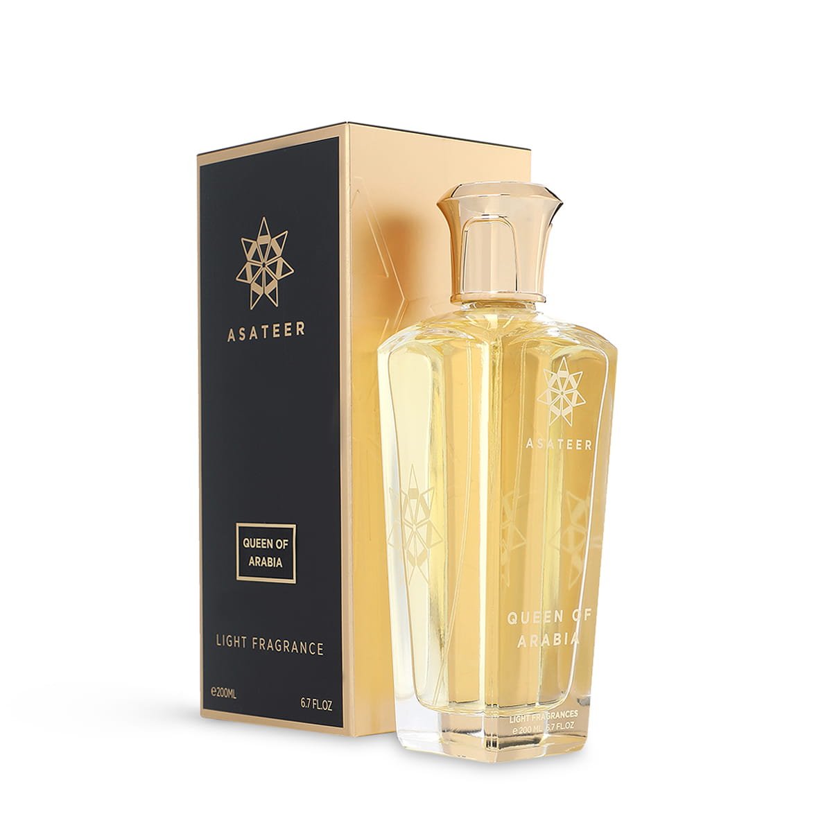 Asateer Queen Of Arabia Light Fragrance 200ml beside luxury branded box UK