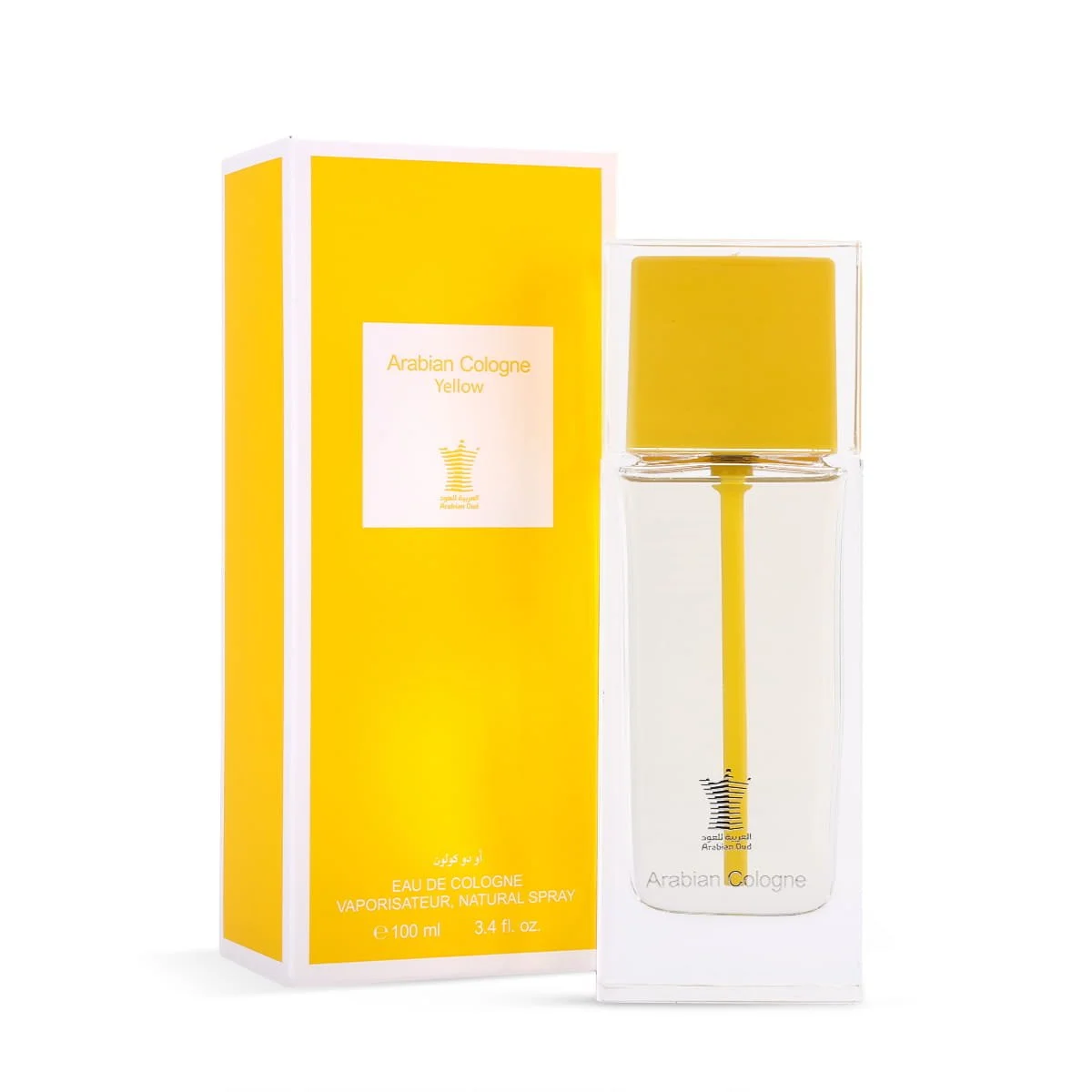 Arabian Oud Arabian Cologne Yellow Eau De Cologne 100ml beside luxury branded box UK