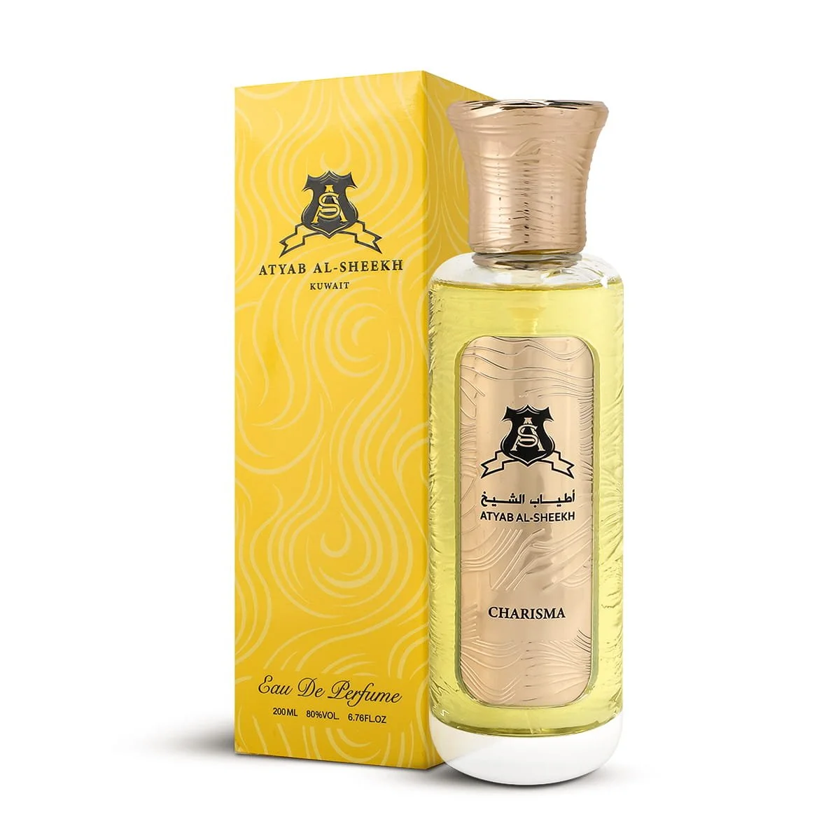 Atyab Al Sheekh Charisma perfume 200ml next to box, luxury oriental fragrance UK