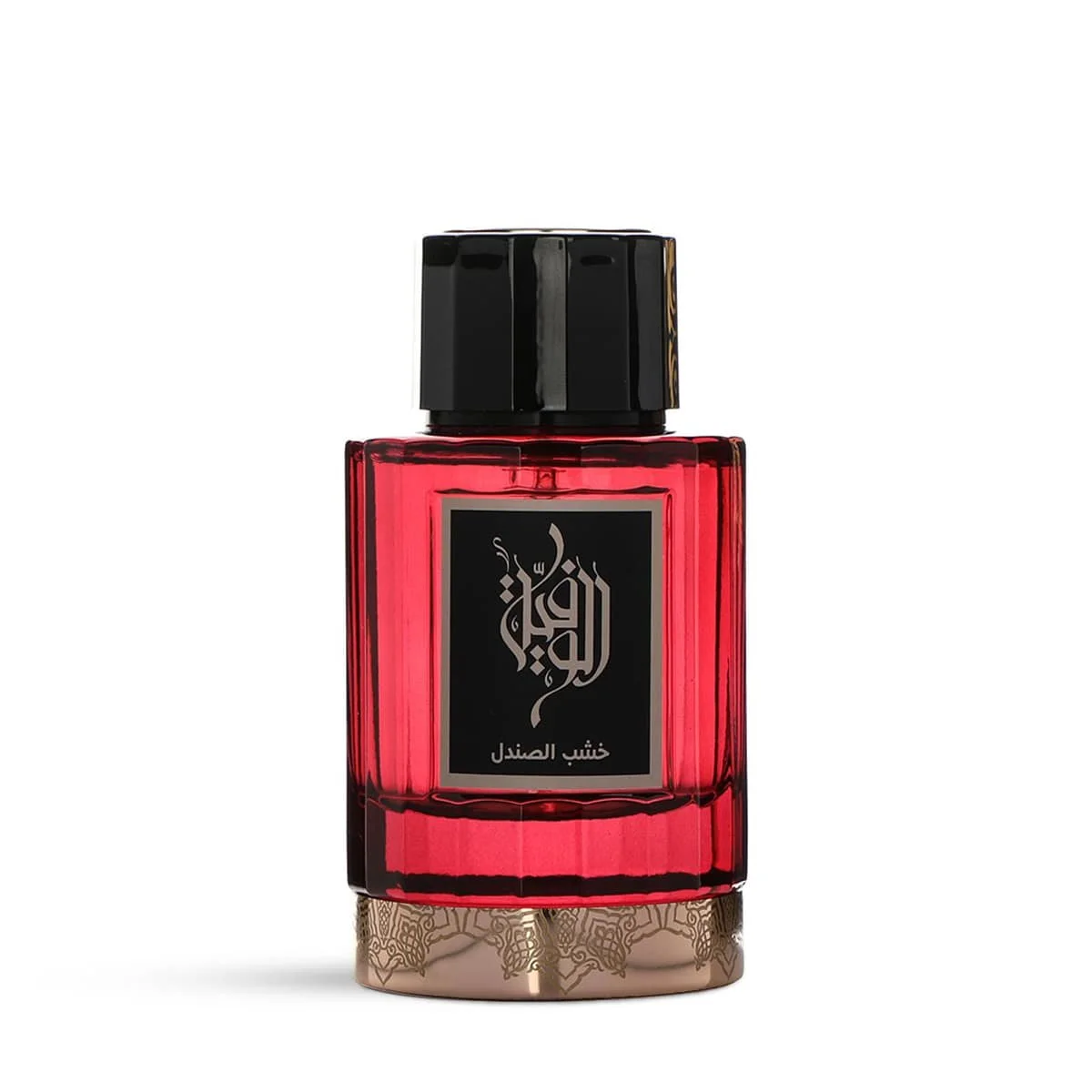 Al Wafia Sandalwood perfume by Ibraheem Al Qurashi on white background – unisex floral-fruity fragrance with Damask rose and sandalwood, available at Al Rashid Galleria UK.