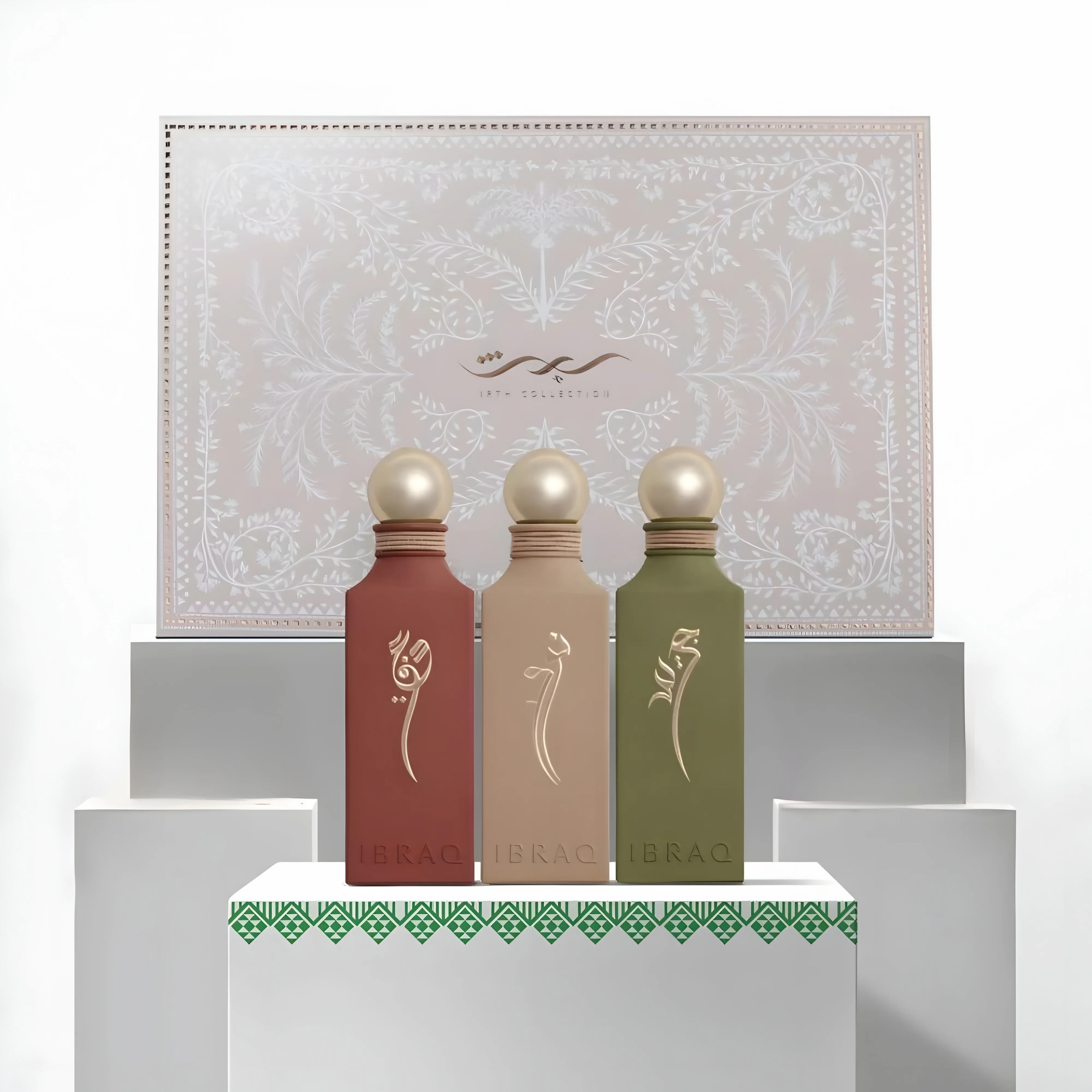 IBRAQ Irth Collection 3x100ml perfume set poster shot, luxury fragrance collection UK