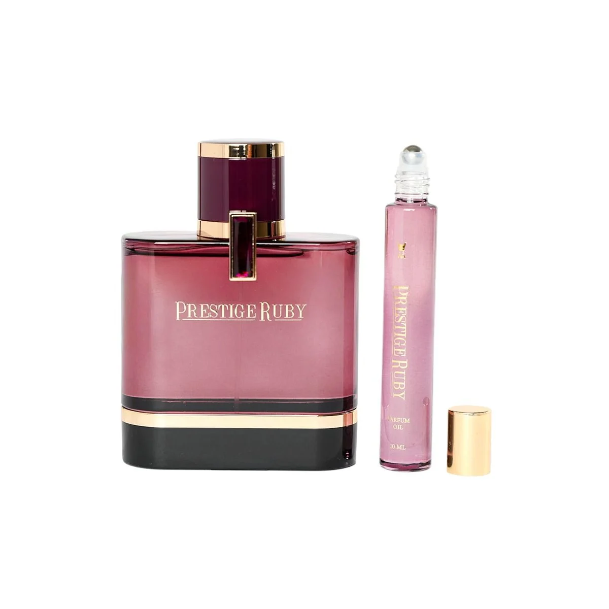 Al Majed Oud Prestige Ruby gift set with oil roll-on open, luxury perfume set UK