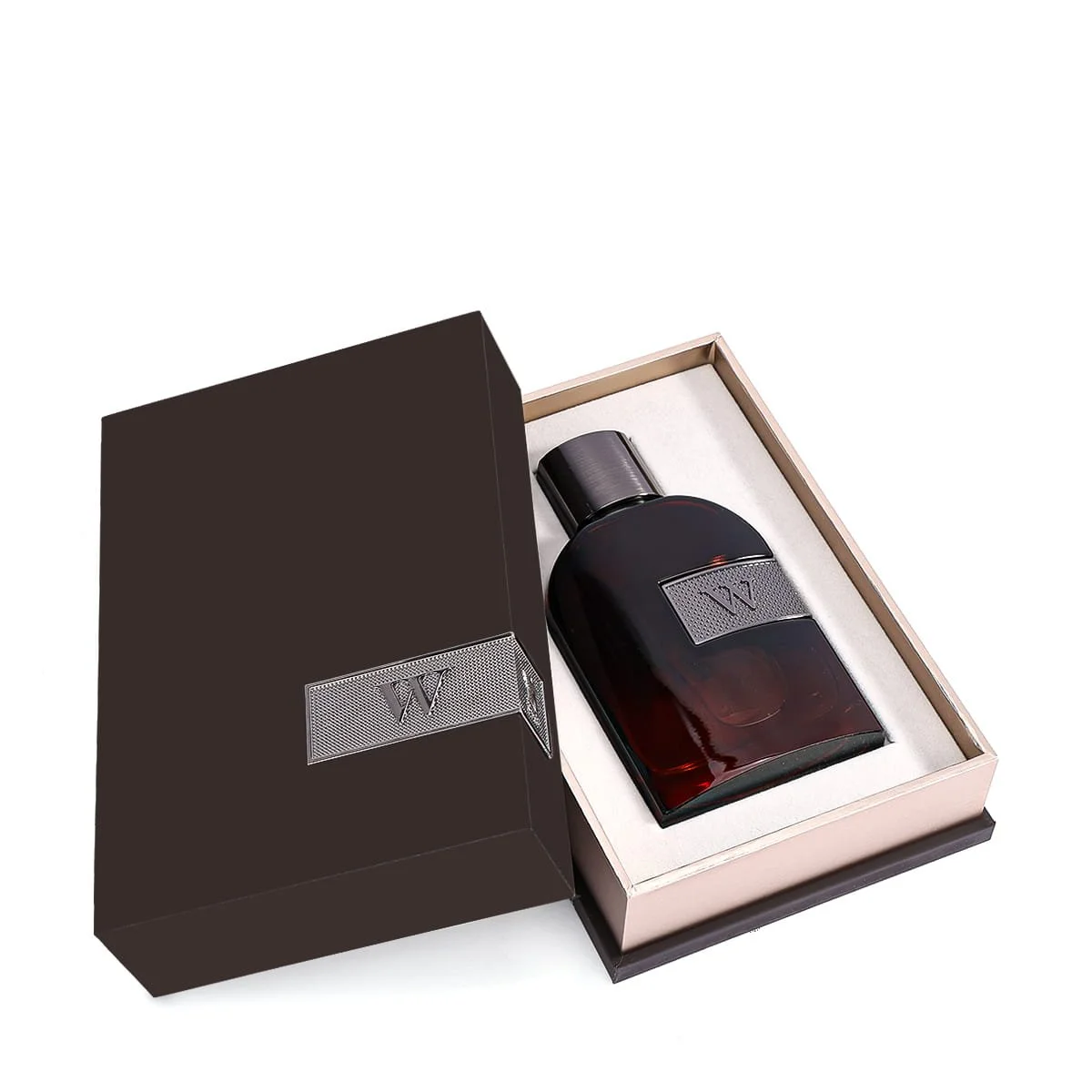 Arabian Oud W perfume inside open luxury box, premium fragrance presentation UK