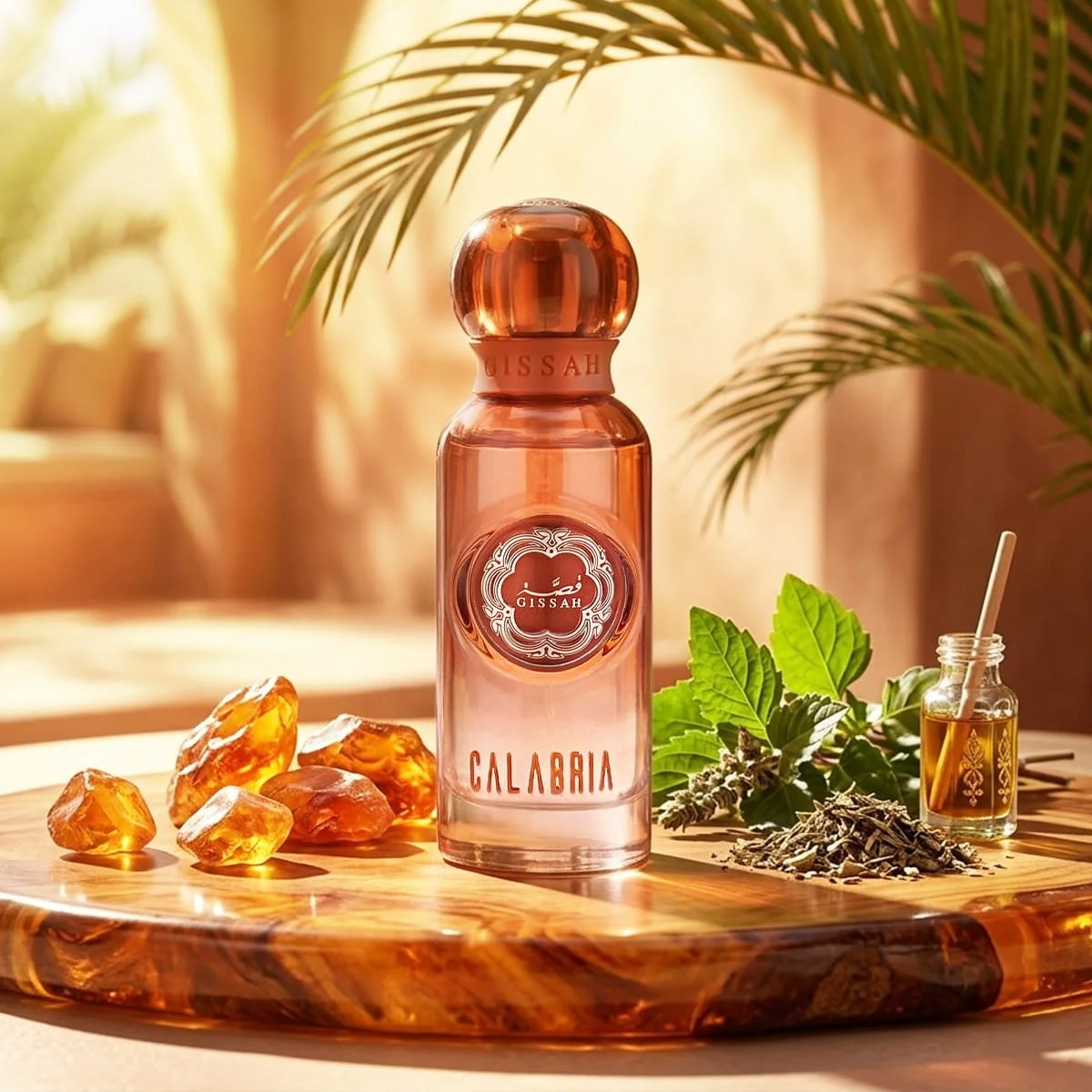 Gissah Calabria 15ml Eau De Parfum with bergamot, green apple, pink pepper, cashmere and tonka bean luxury fragrance poster UK