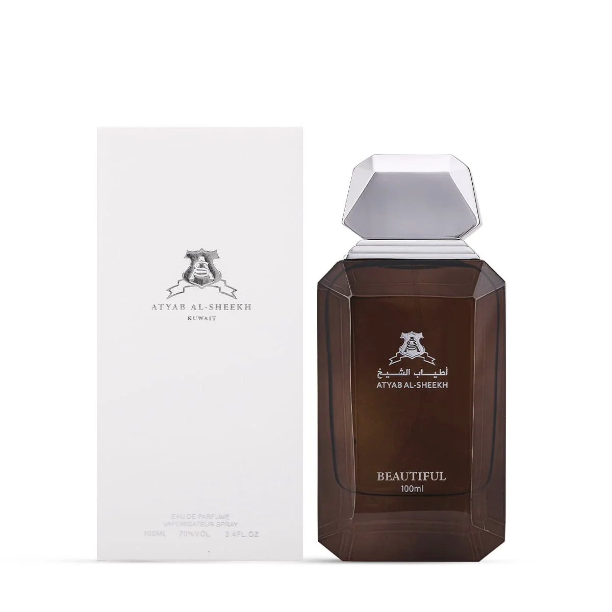 Beautiful perfume by Atyab Al Sheekh next to luxury box, premium vanilla floral fragrance UK