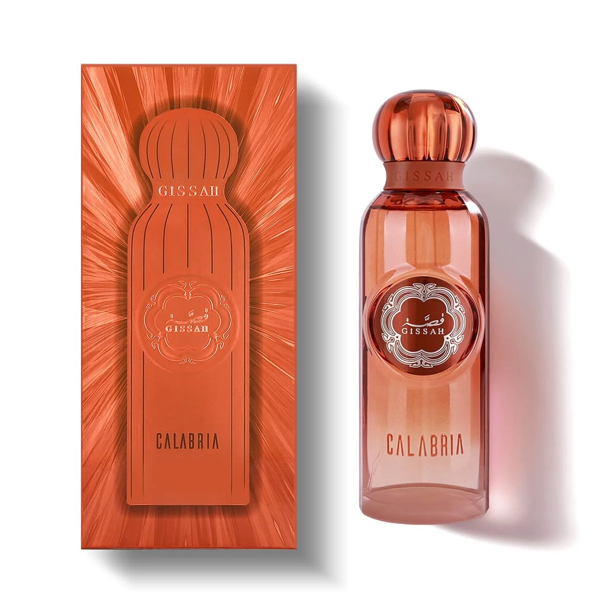 Gissah Calabria perfume next to box, authentic luxury Arabian fragrance UK