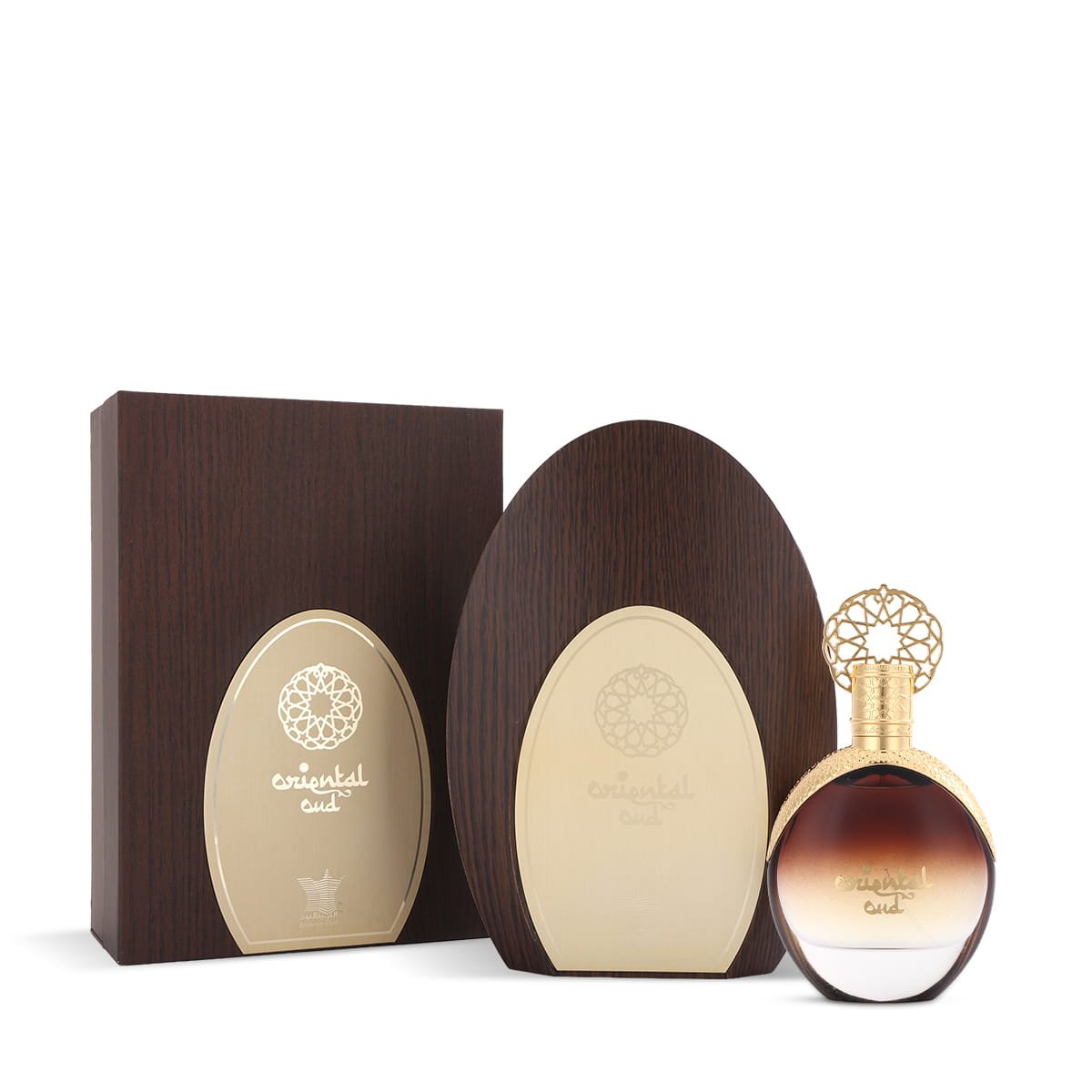 Arabian Oud Oriental Oud Eau De Parfum 100ml beside luxury presentation case and branded box UK