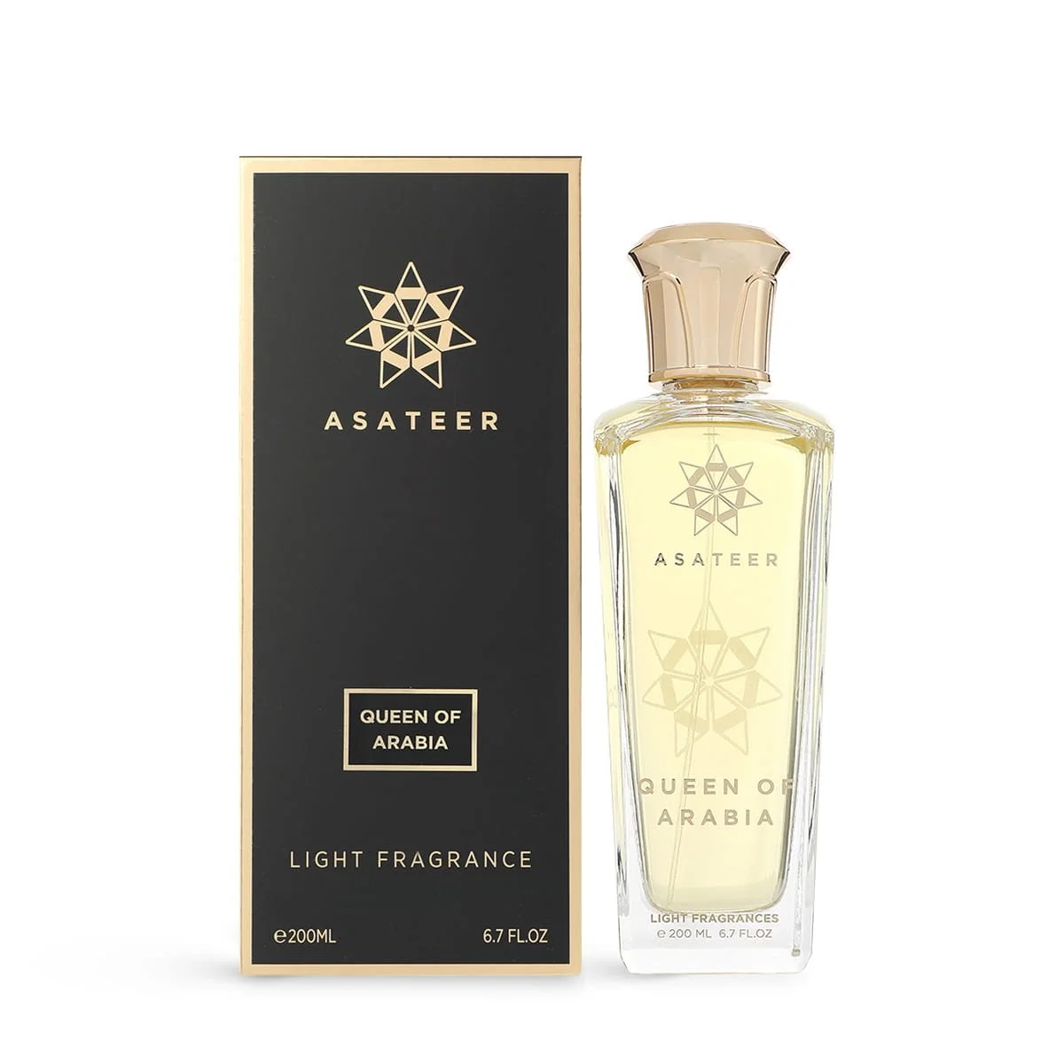 Asateer Queen Of Arabia Light Fragrance 200ml next to luxury branded box UK