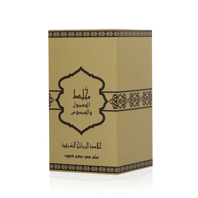 Front view of Al Majed Oud Dehn Mukhallat Al Maamoul and Al Mabsous 60ml box, premium packaging UK
