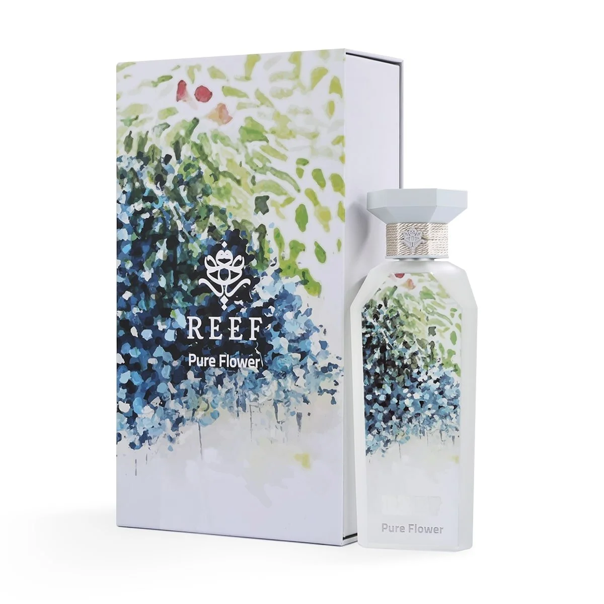Pure Flower by Reef Perfumes Eau de Parfum 150ml displayed beside its luxury box available at Al Rashid Galleria UK