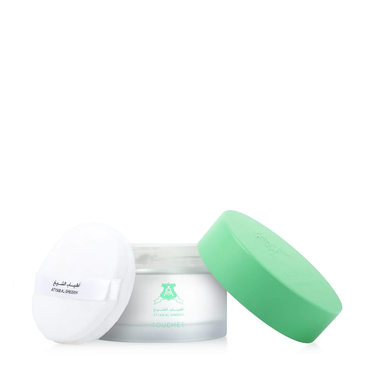 Atyab Al Sheekh Touches Scented Body Powder 125g with lid open showing luxury perfumed body powder UK