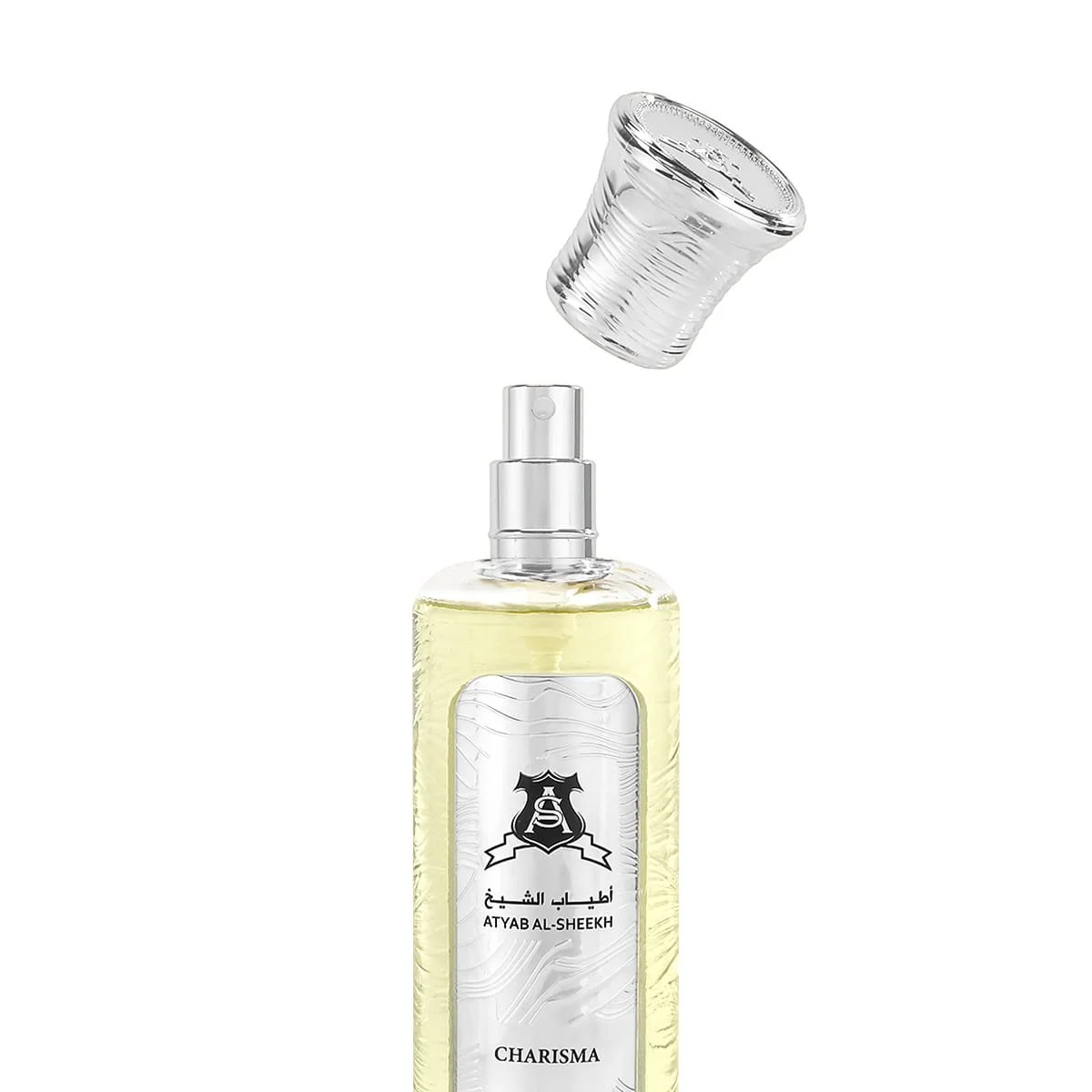 Close-up of the luxury lid of Charisma Silver by Atyab Al Sheekh 200ml
