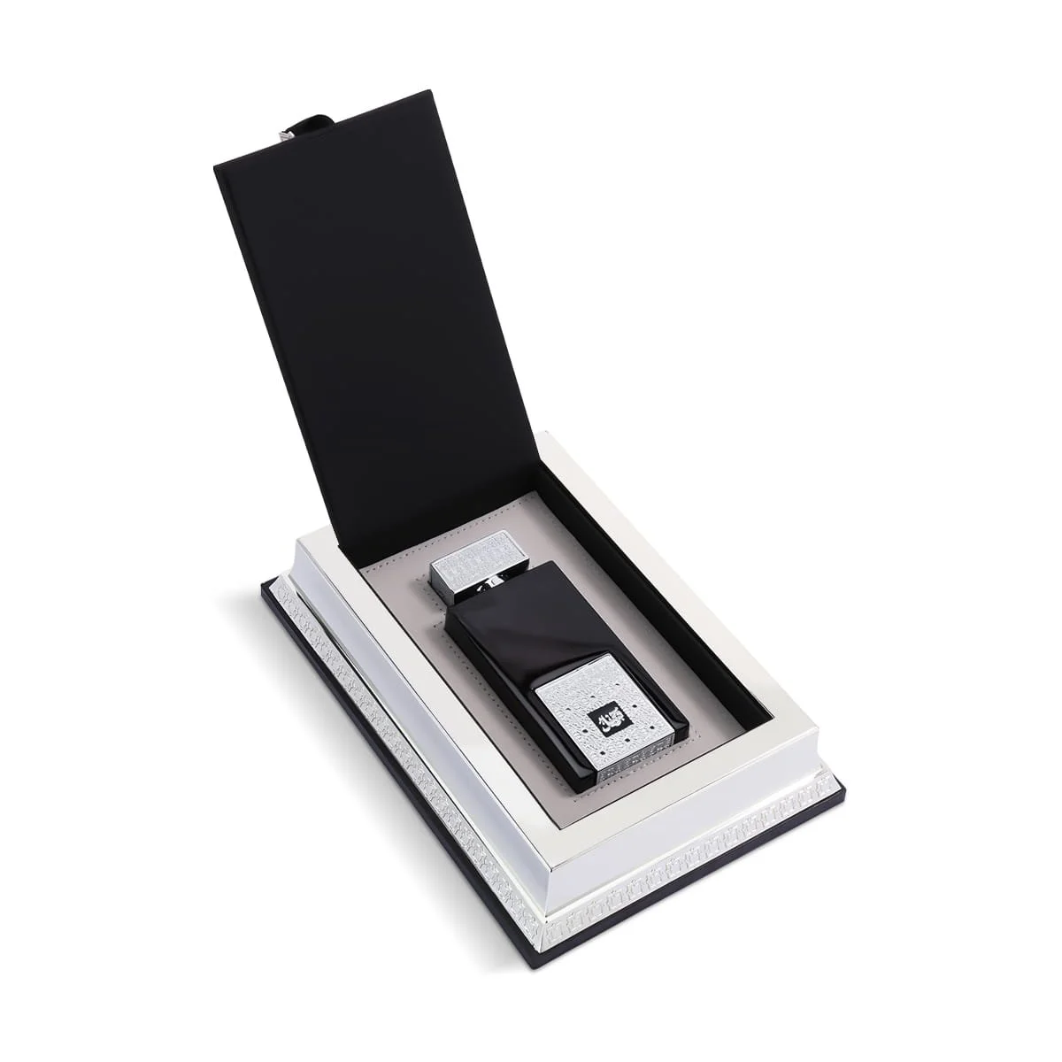 Arabian Oud Tarteel Silver Eau De Parfum 75ml inside opened luxury presentation case UK