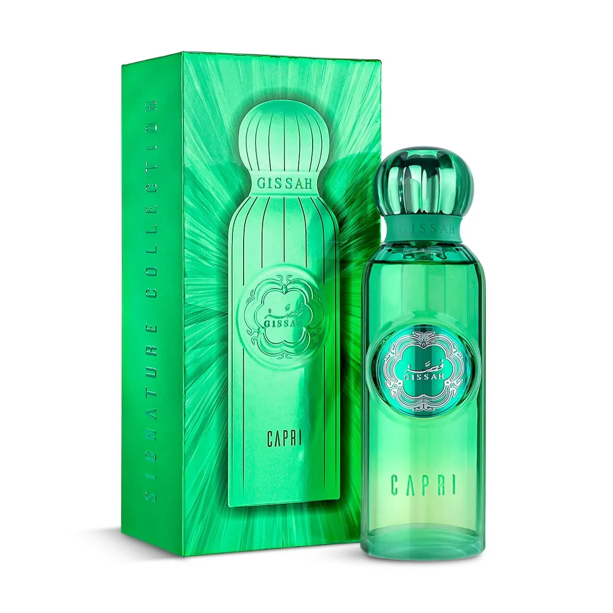 Gissah Capri Eau De Parfum beside luxury branded box UK