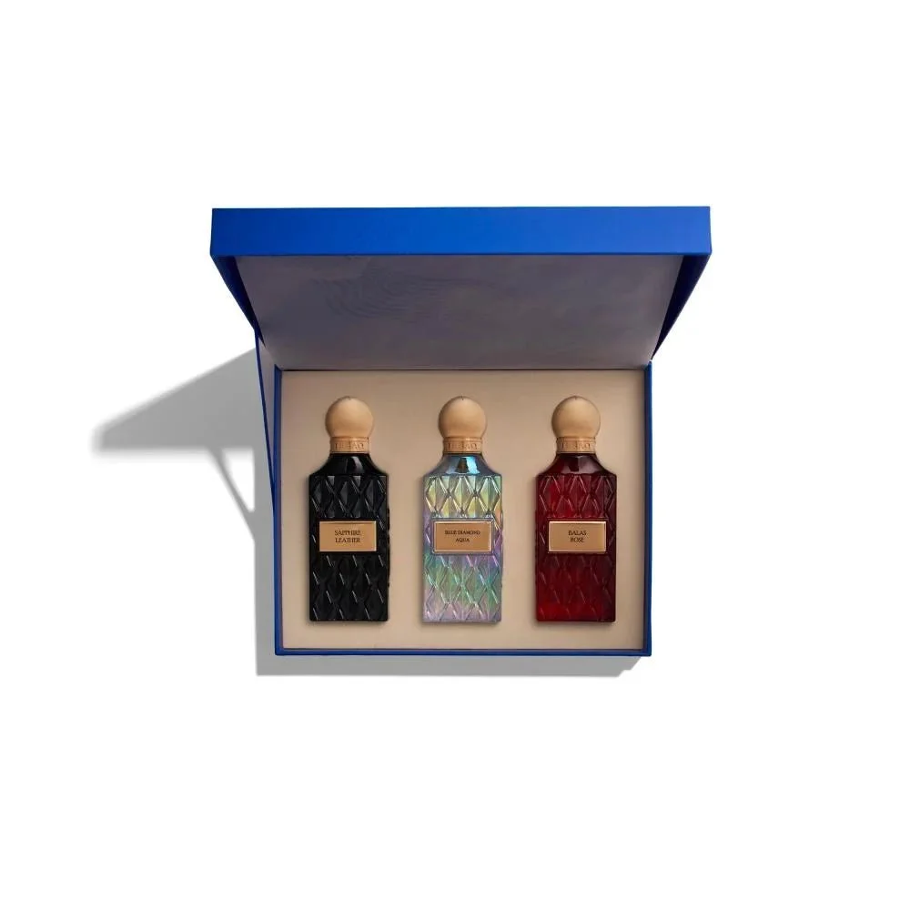 IBRAQ Blue Wish Collection perfumes inside opened luxury box, premium fragrance set UK