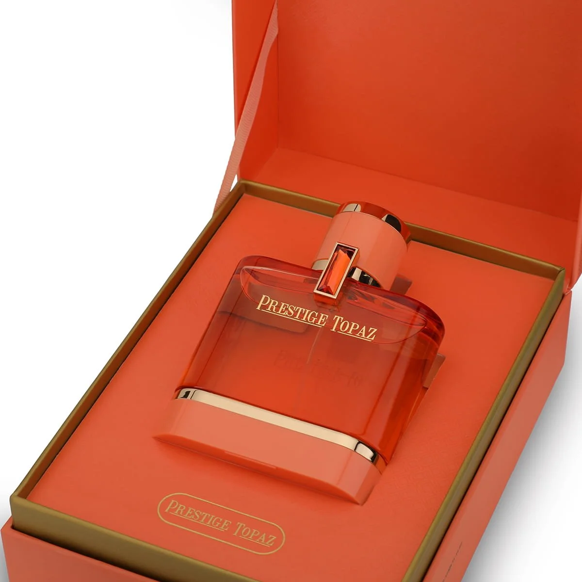 Al Majed Oud Prestige Topaz perfume inside luxury white case, premium packaging UK